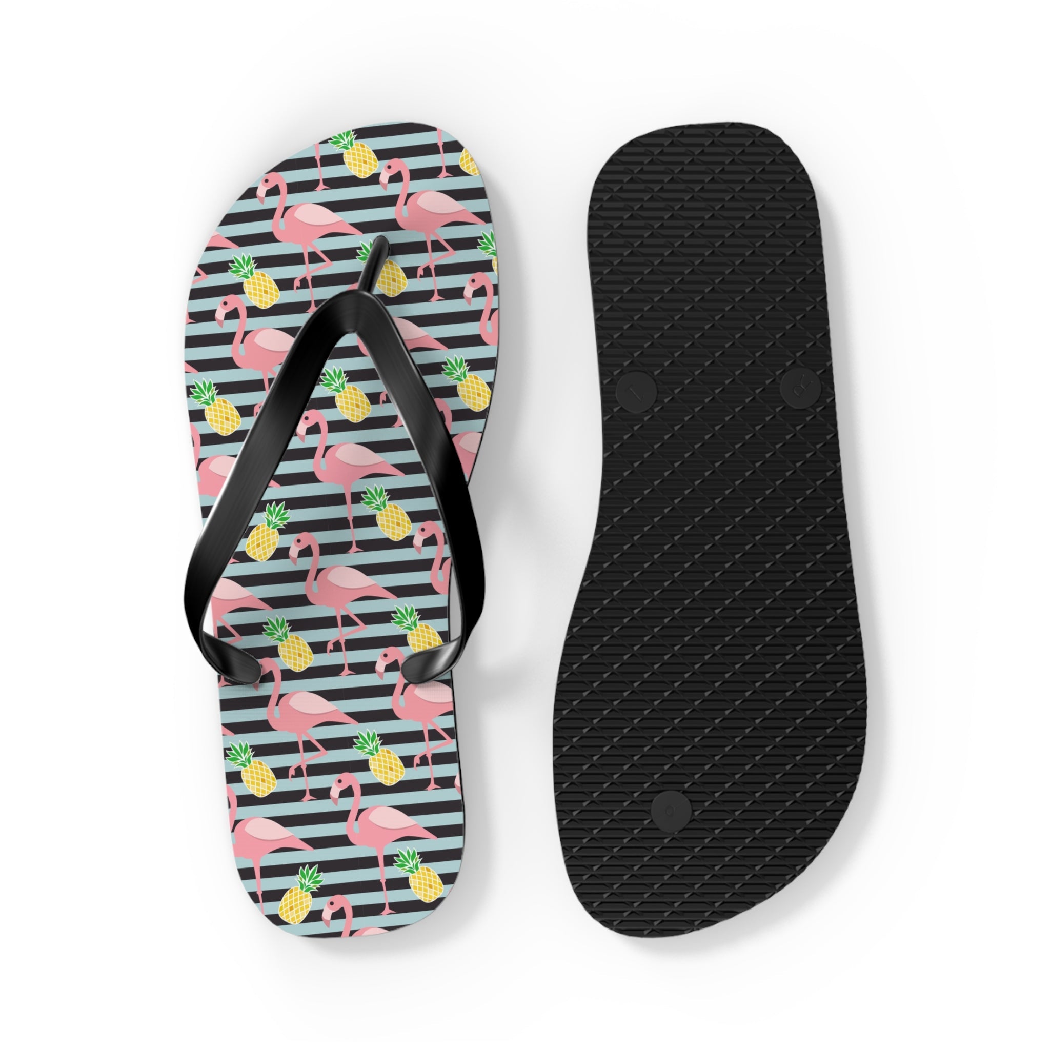 Mid - Century Retro Flamingos And Pineapples Flip - Flops - POPvault