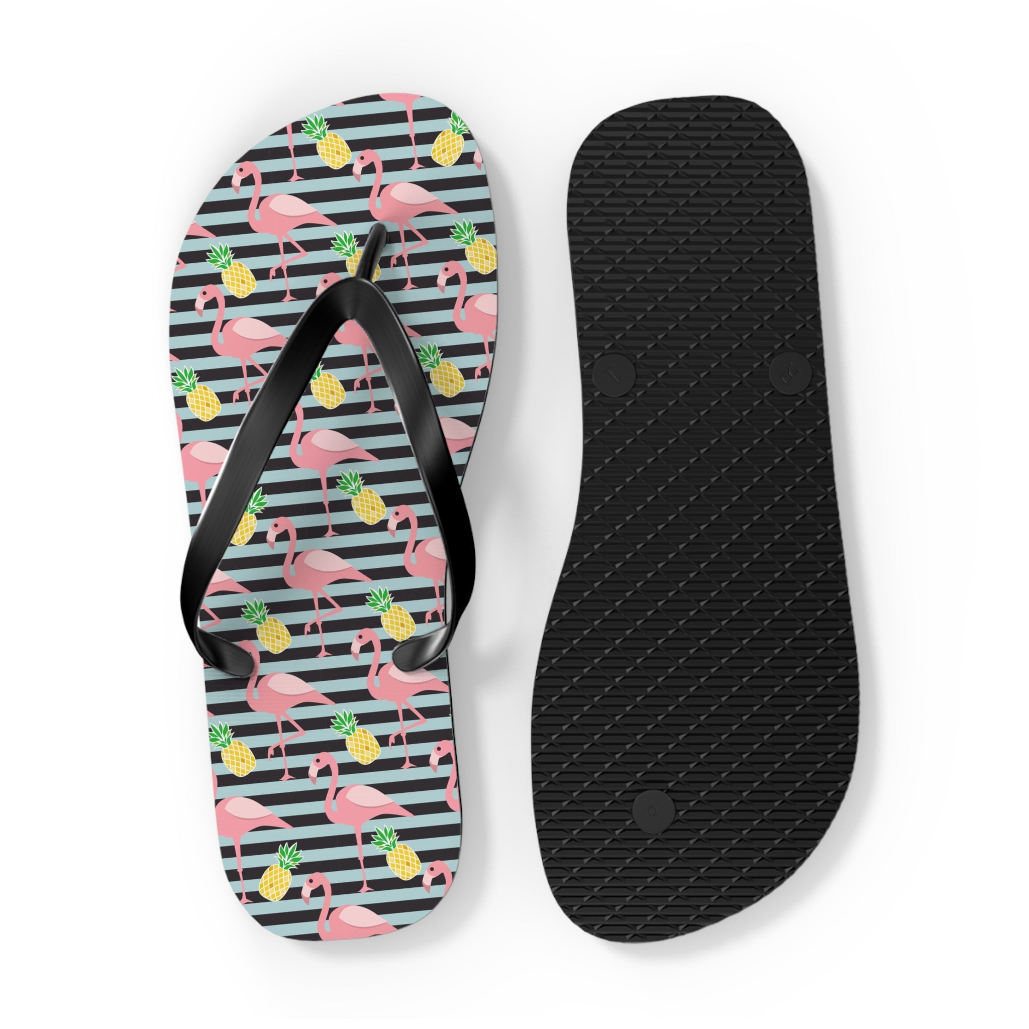 Mid - Century Retro Flamingos And Pineapples Flip - Flops - POPvault