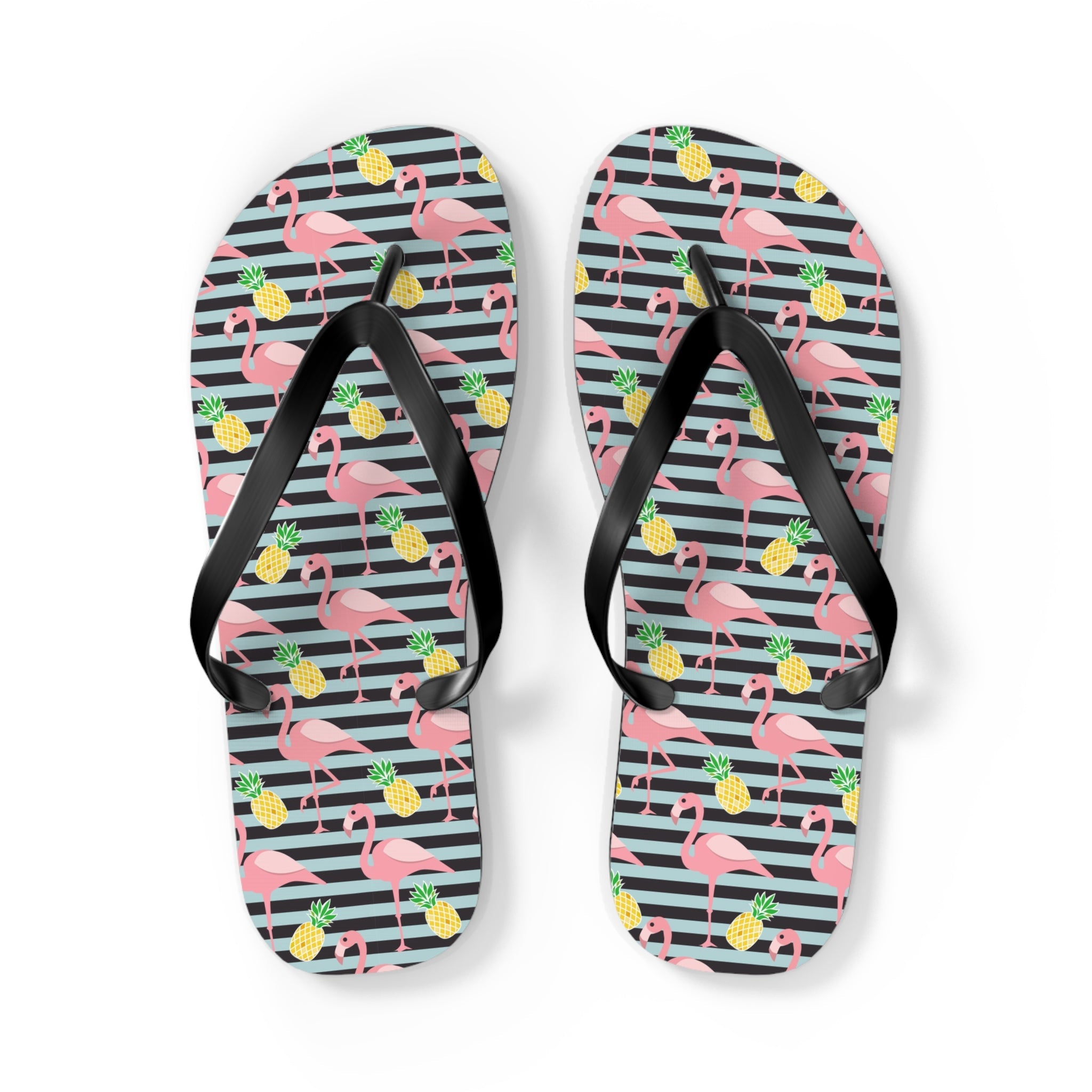 Mid - Century Retro Flamingos And Pineapples Flip - Flops - POPvault