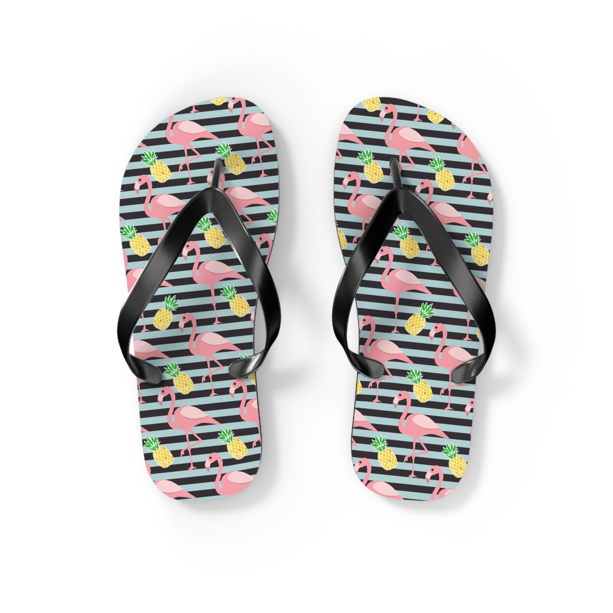 Mid - Century Retro Flamingos And Pineapples Flip - Flops - POPvault