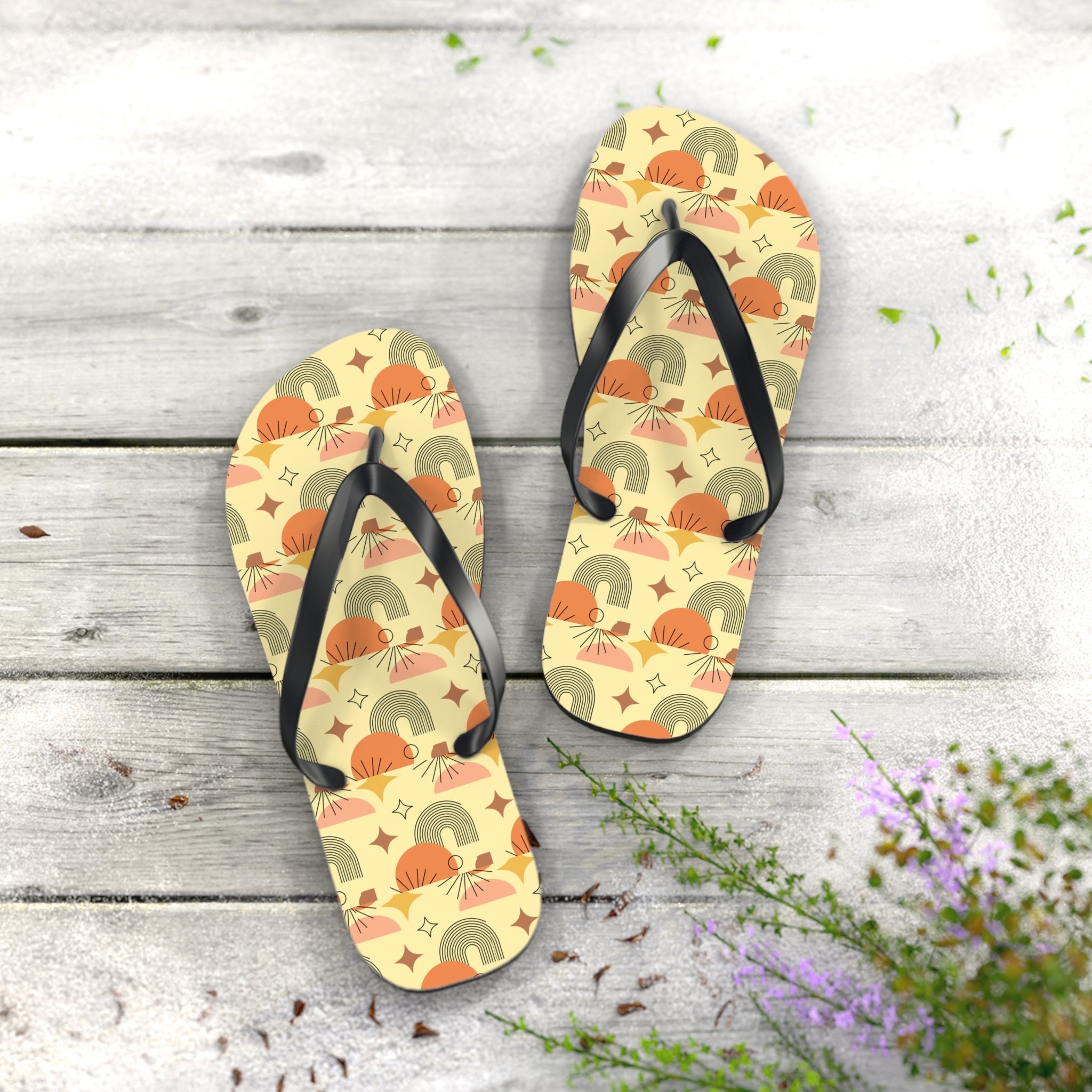 Mid - Century Retro Gold Geometric Flip - Flops - POPvault