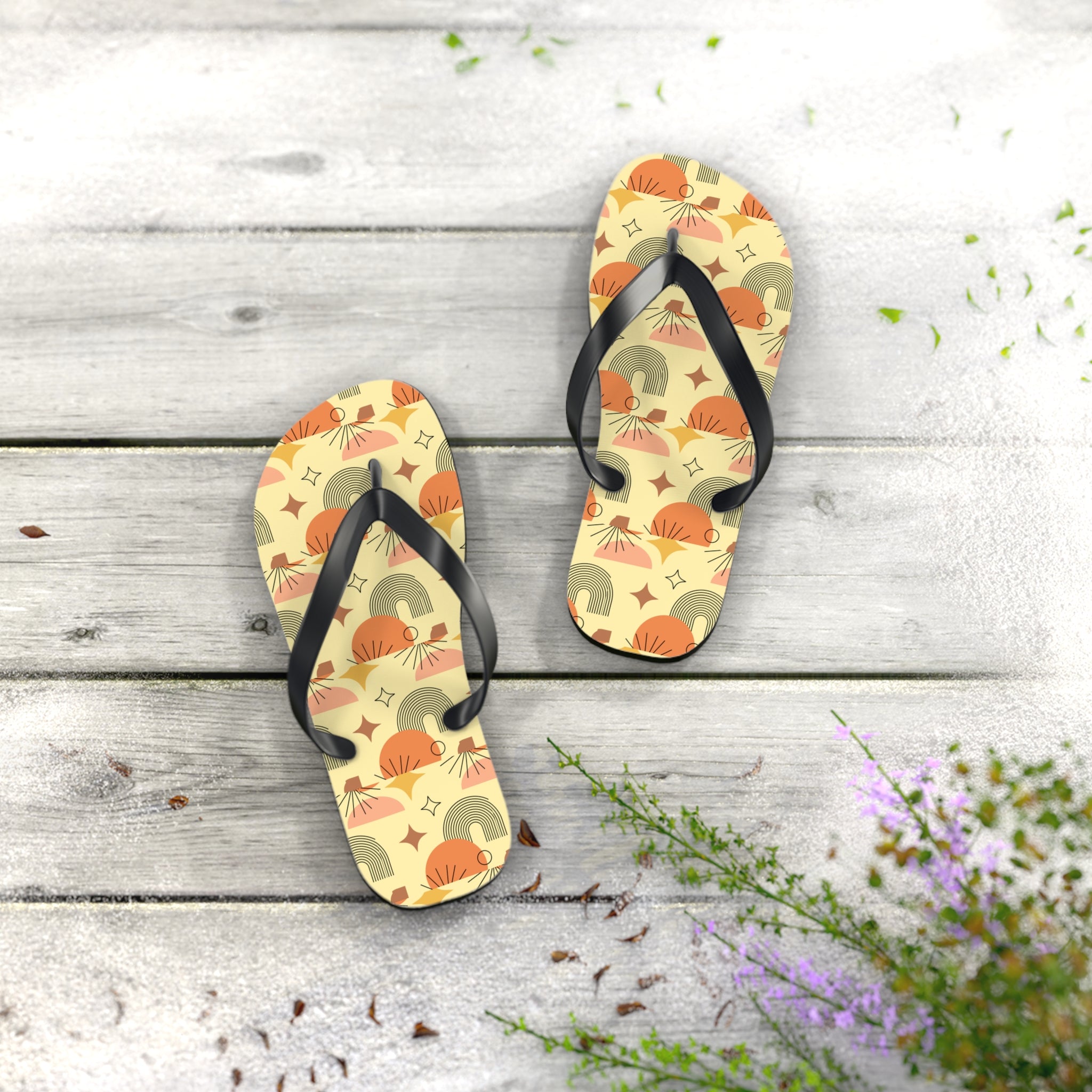 Mid - Century Retro Gold Geometric Flip - Flops - POPvault