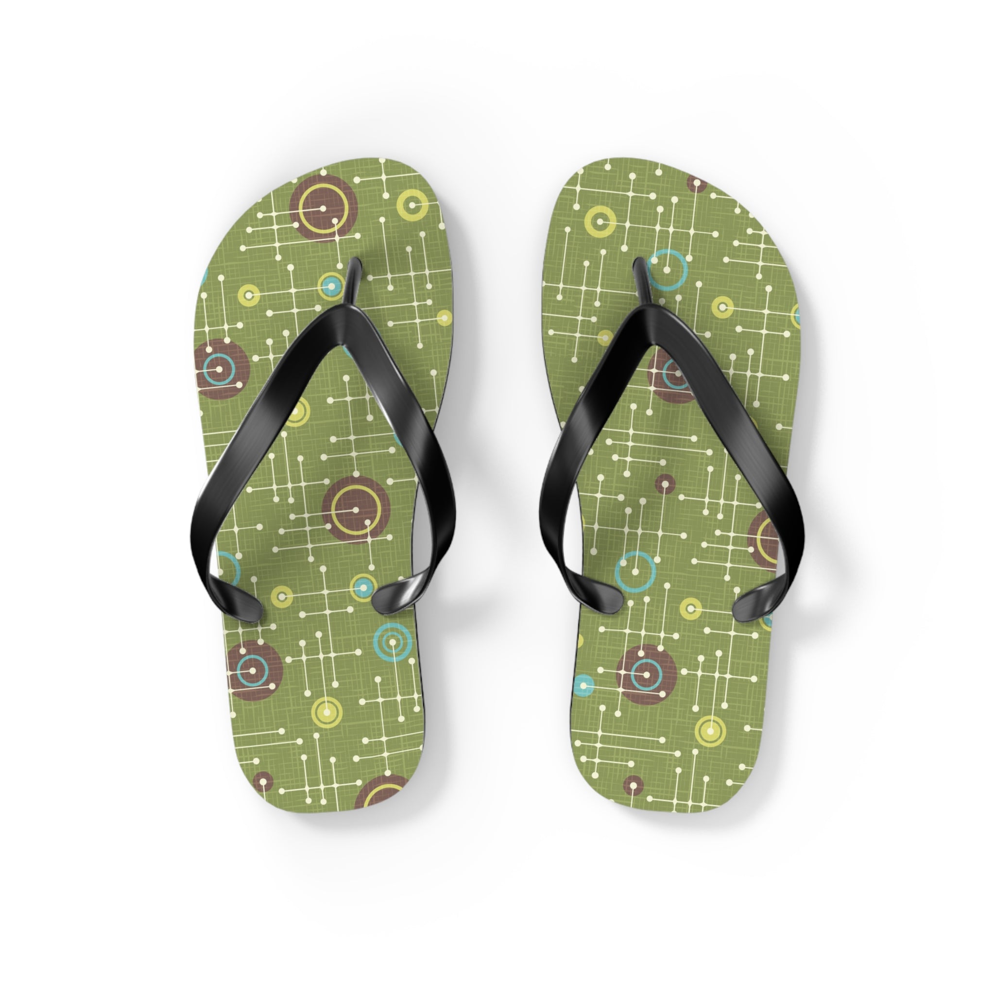 Mid - Century Retro Green Geometrics Flip - Flops - POPvault