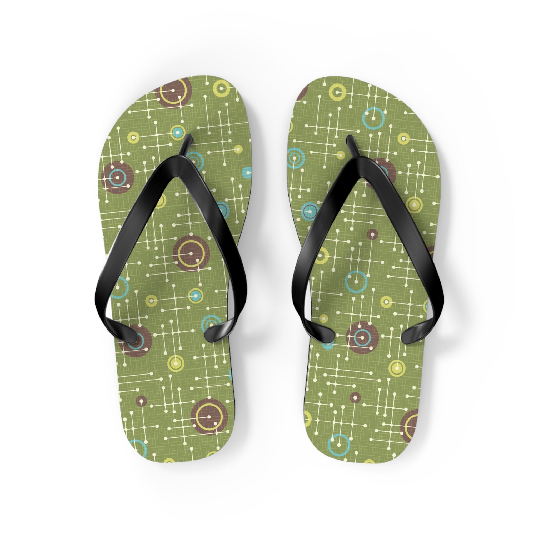 Mid - Century Retro Green Geometrics Flip - Flops - POPvault