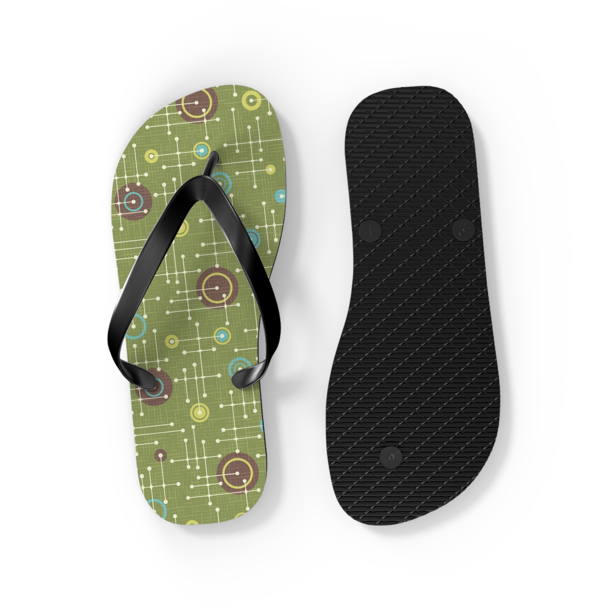 Mid - Century Retro Green Geometrics Flip - Flops - POPvault