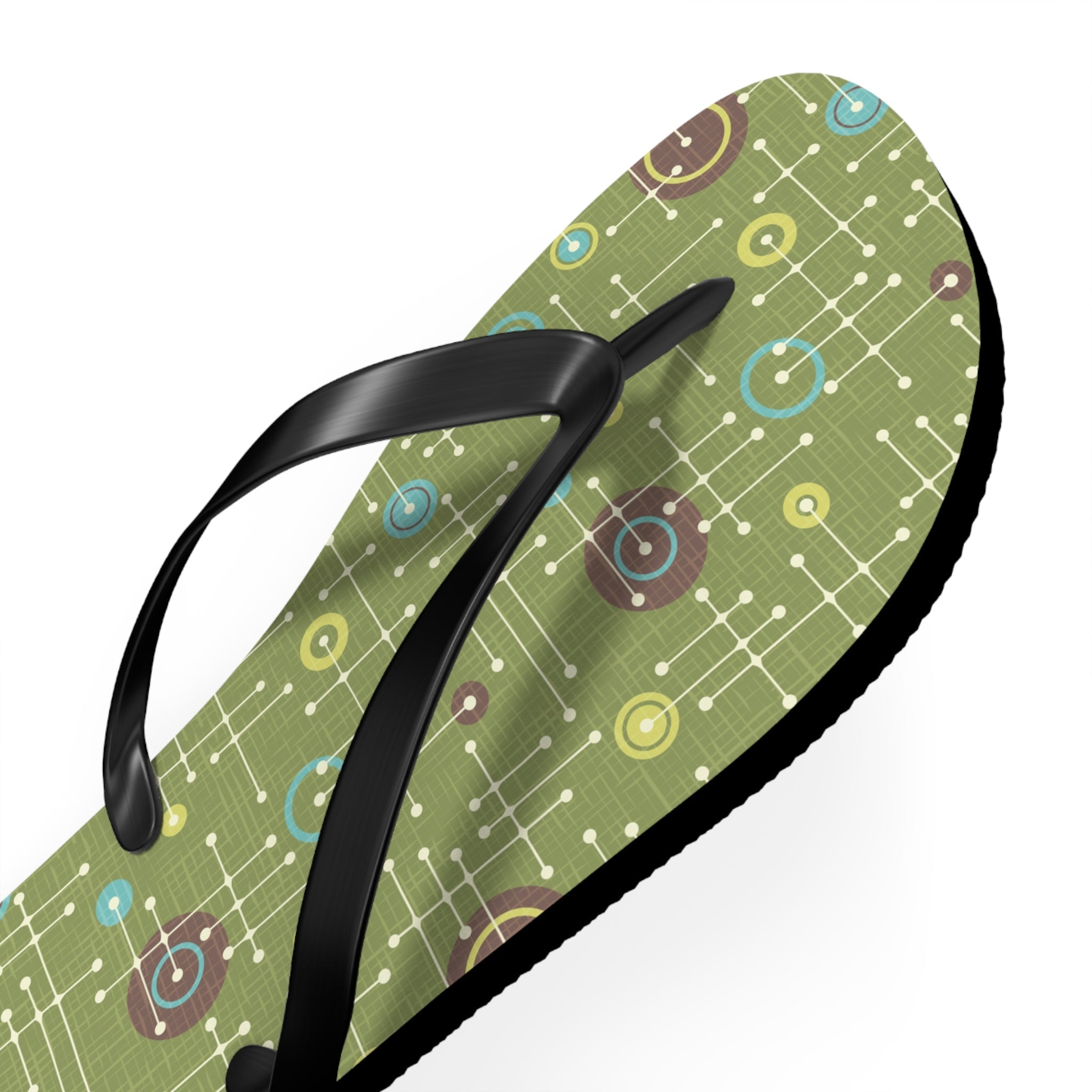 Mid - Century Retro Green Geometrics Flip - Flops - POPvault