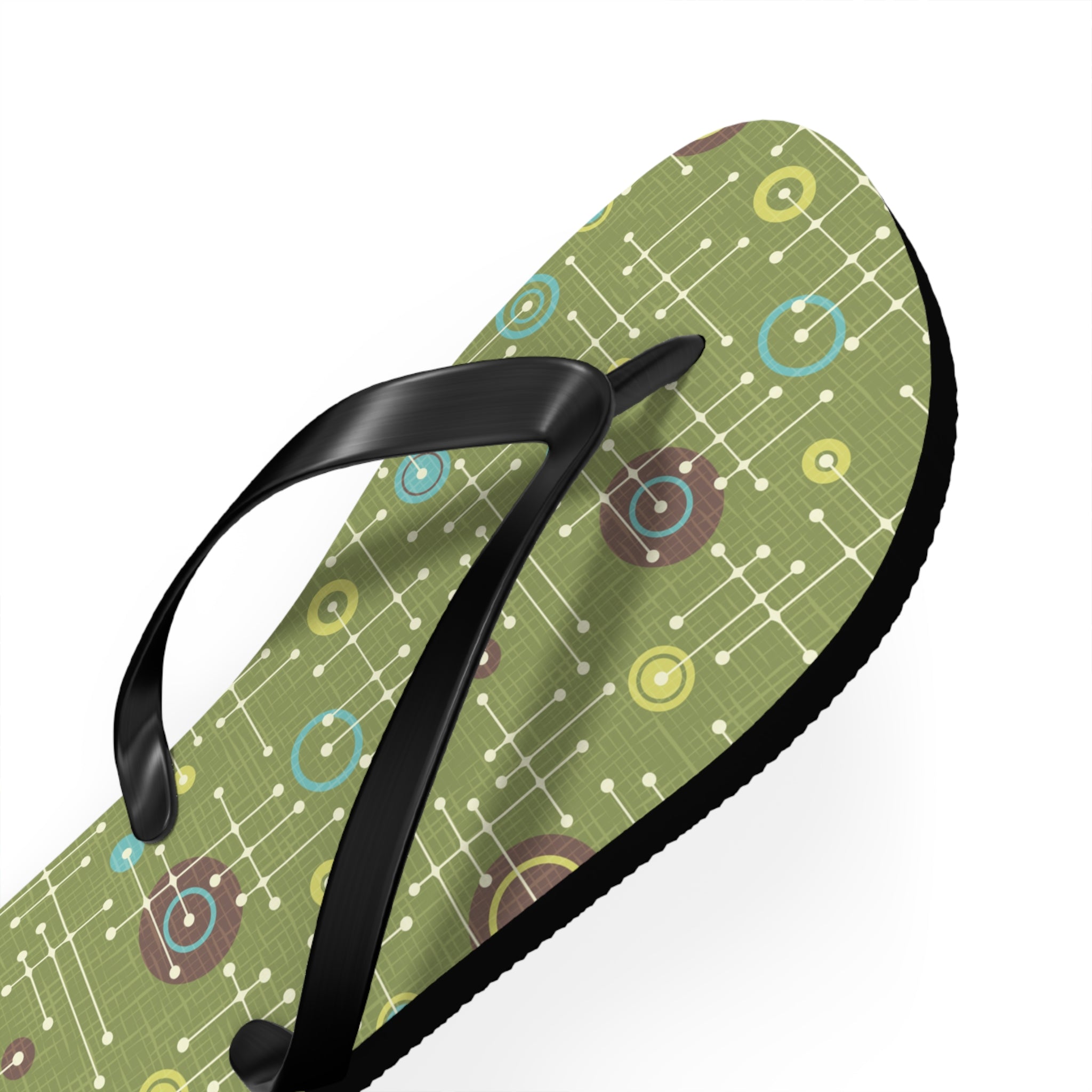 Mid - Century Retro Green Geometrics Flip - Flops - POPvault