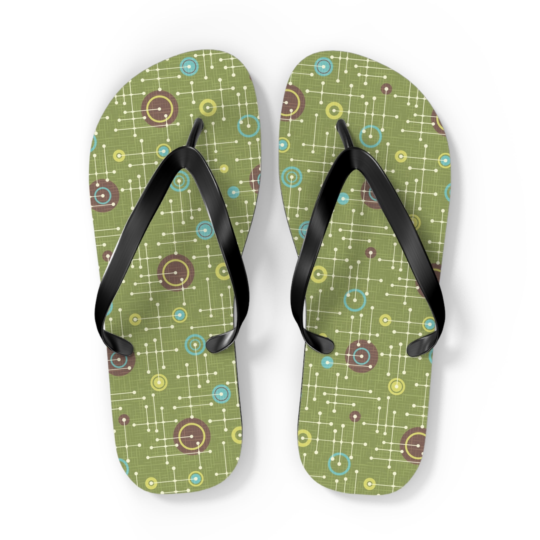 Mid - Century Retro Green Geometrics Flip - Flops - POPvault
