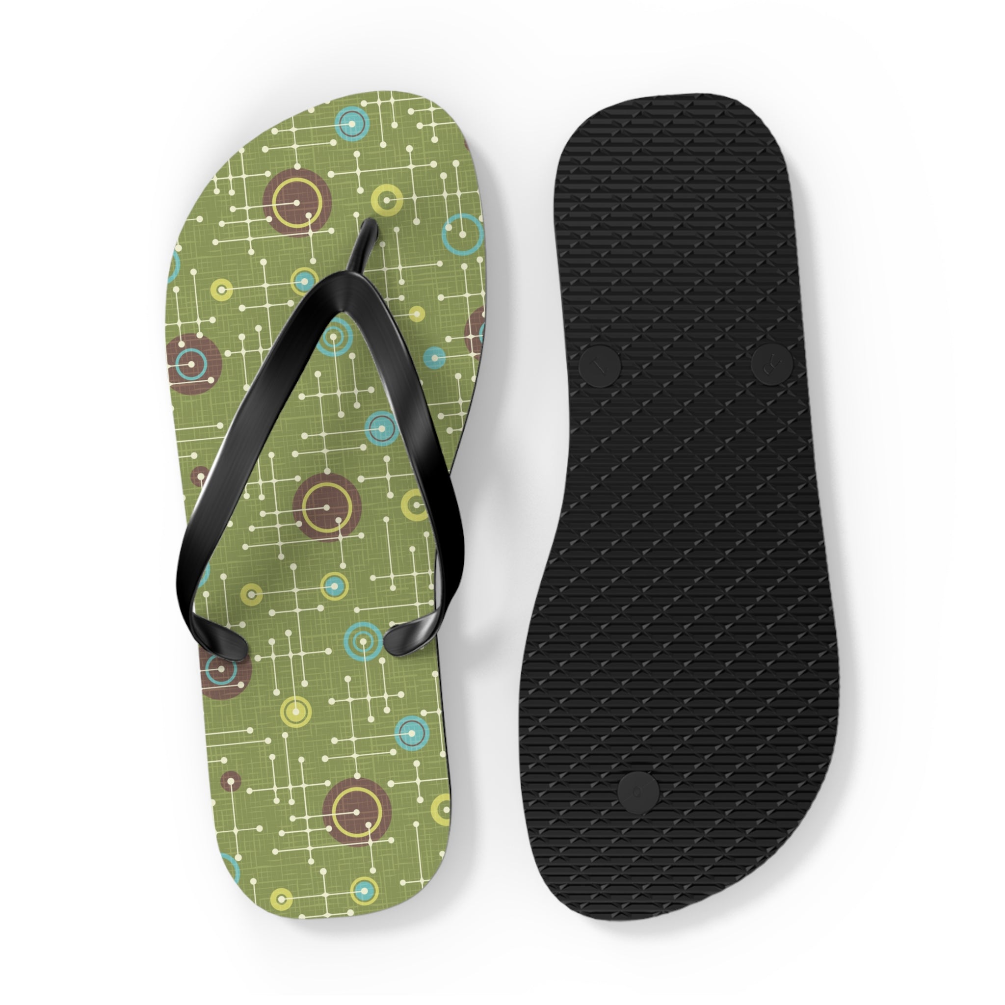 Mid - Century Retro Green Geometrics Flip - Flops - POPvault