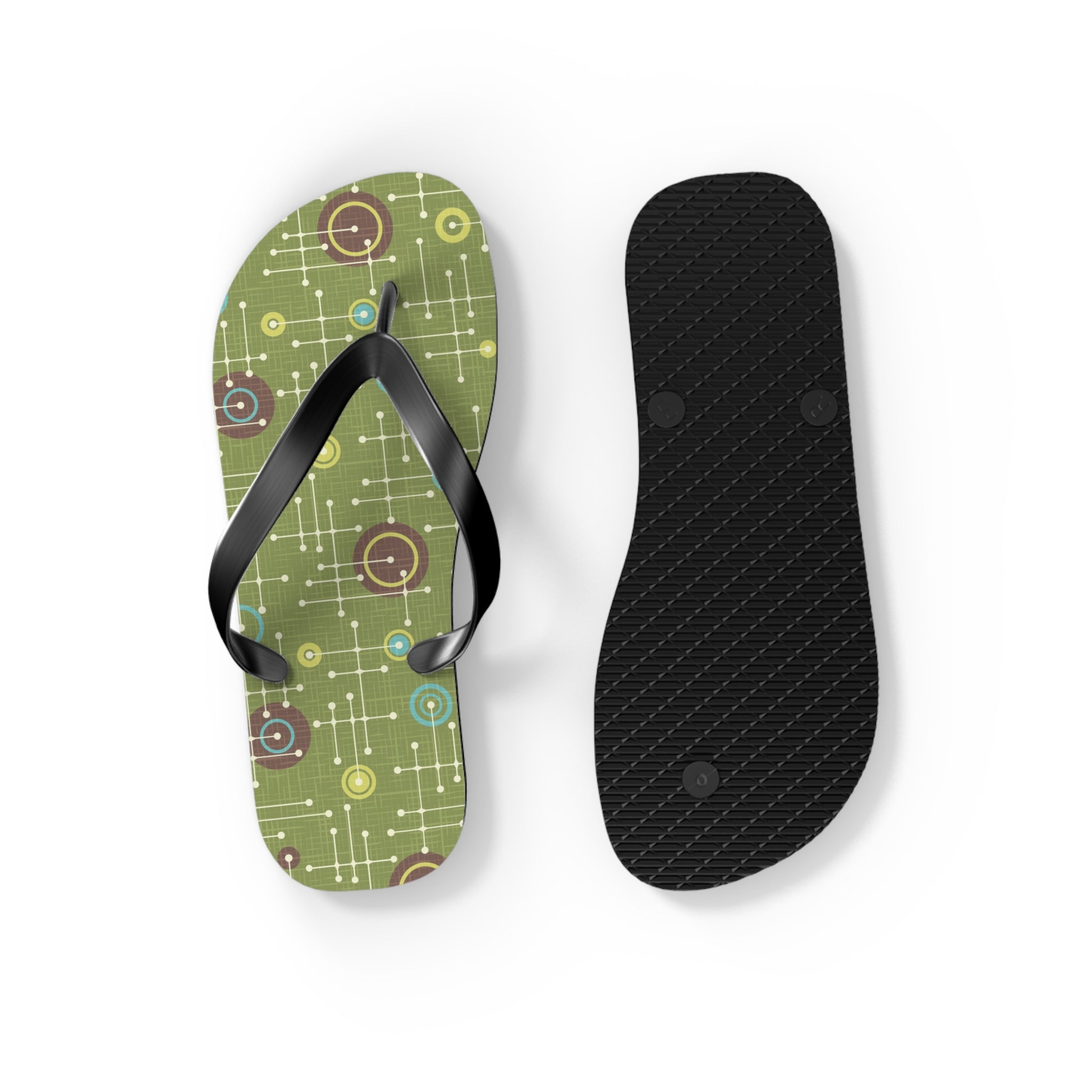 Mid - Century Retro Green Geometrics Flip - Flops - POPvault