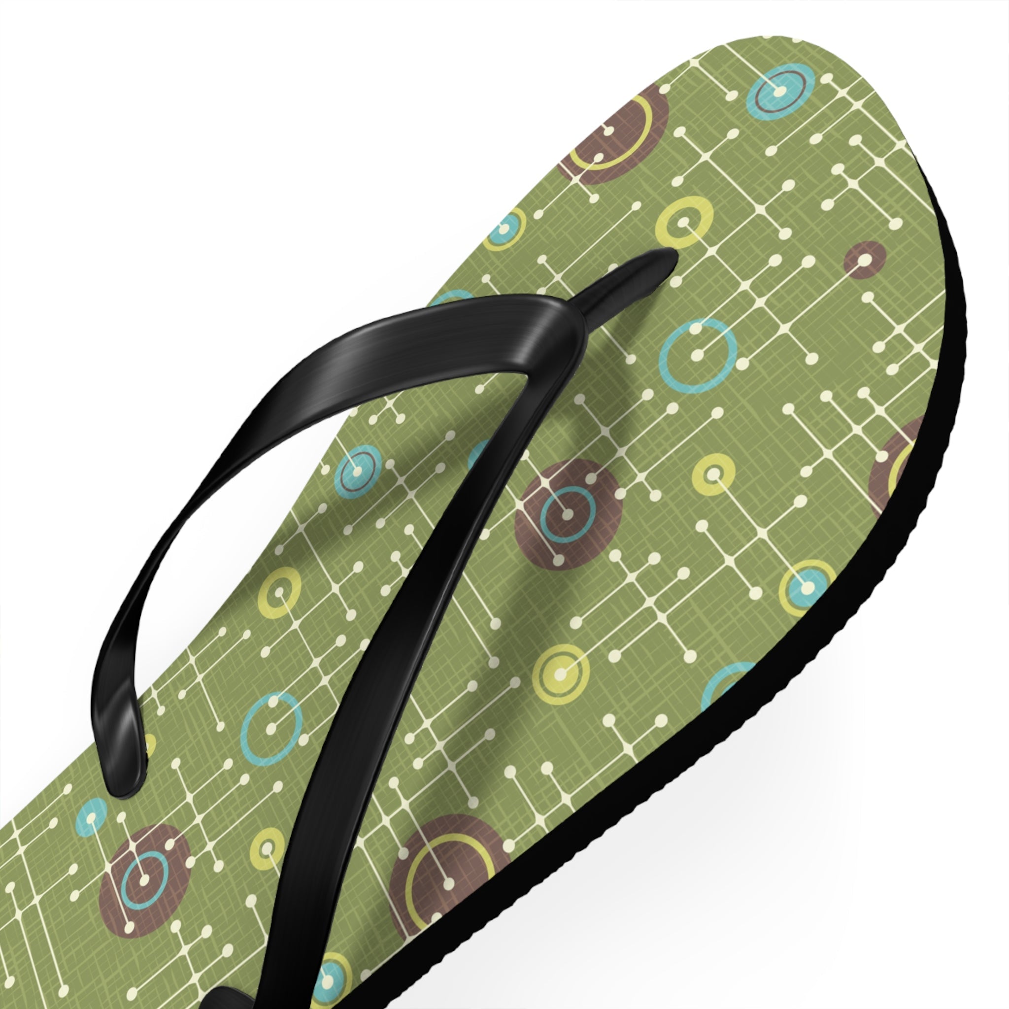 Mid - Century Retro Green Geometrics Flip - Flops - POPvault