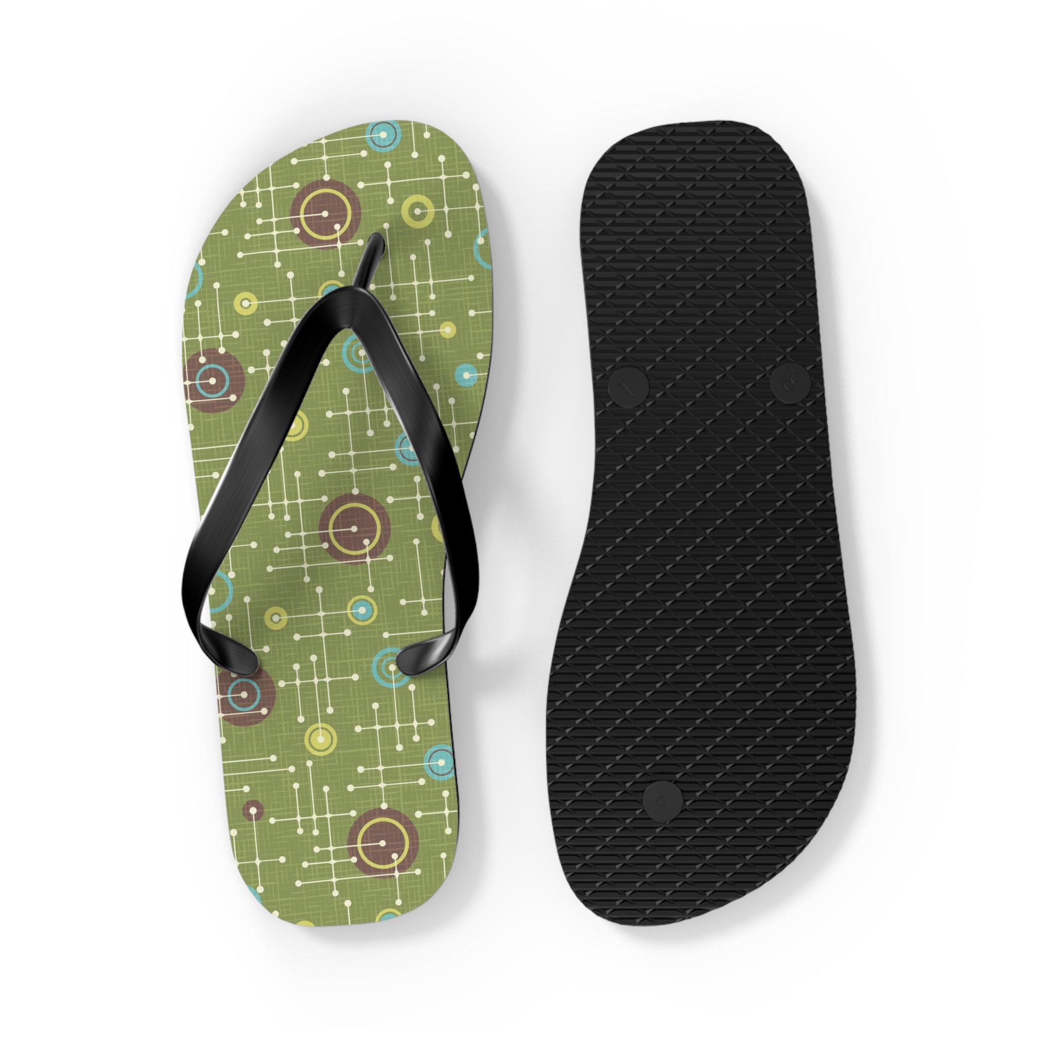 Mid - Century Retro Green Geometrics Flip - Flops - POPvault