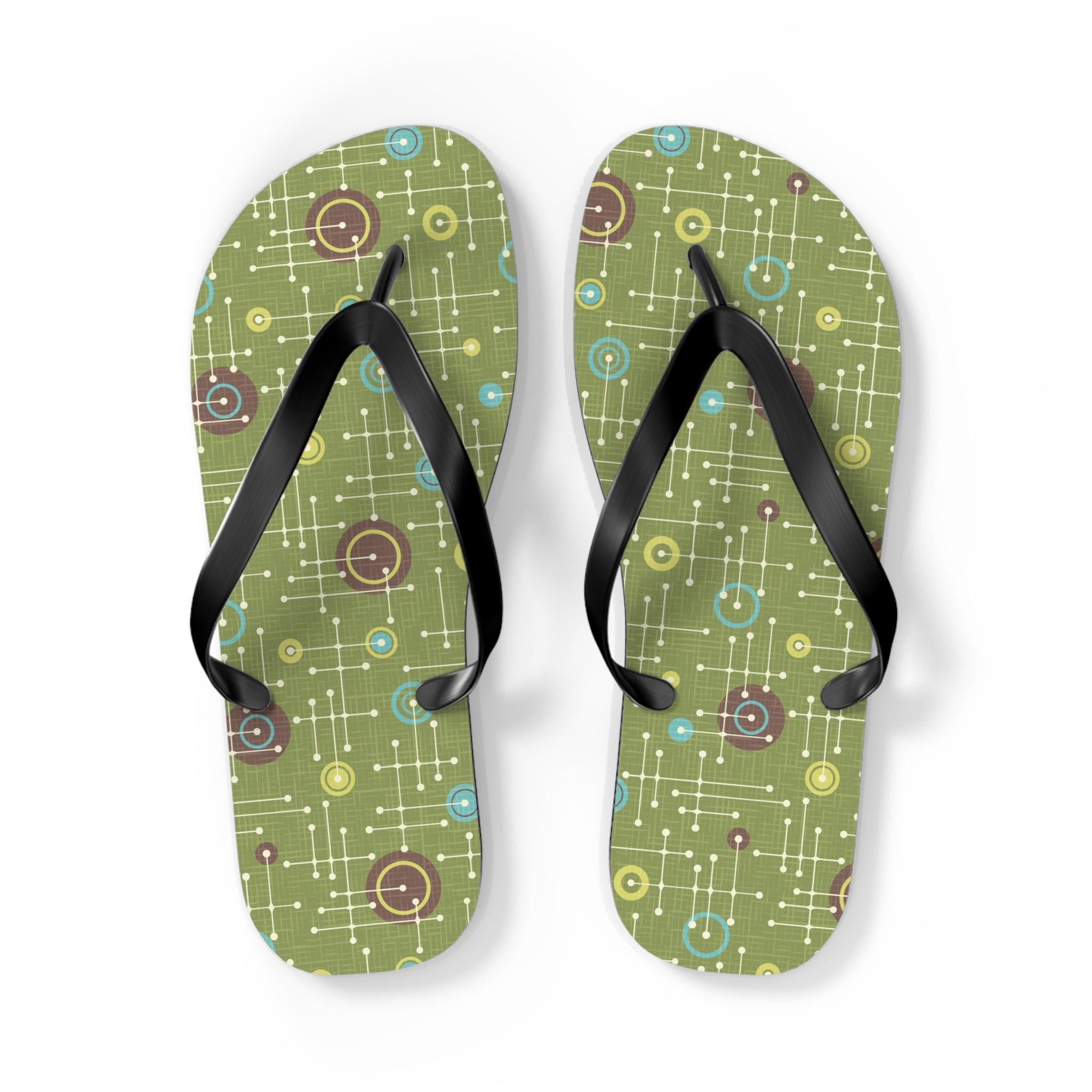Mid - Century Retro Green Geometrics Flip - Flops - POPvault