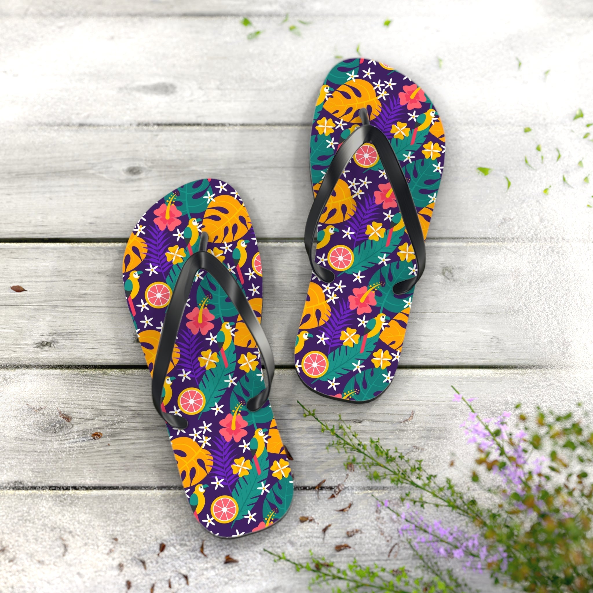Mid - Century Retro Jungle Parrot Flip - Flops - POPvault
