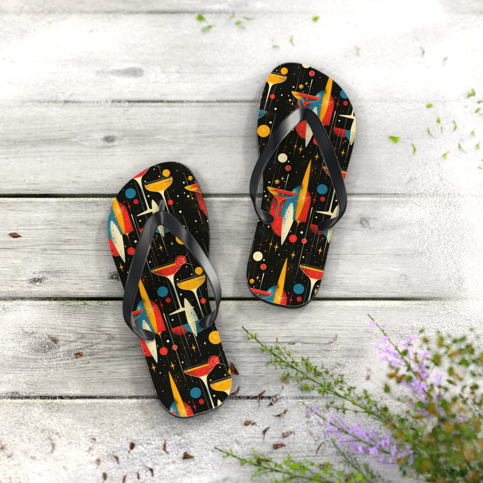Mid - Century Retro Martinis In Space Flip - Flops - POPvault