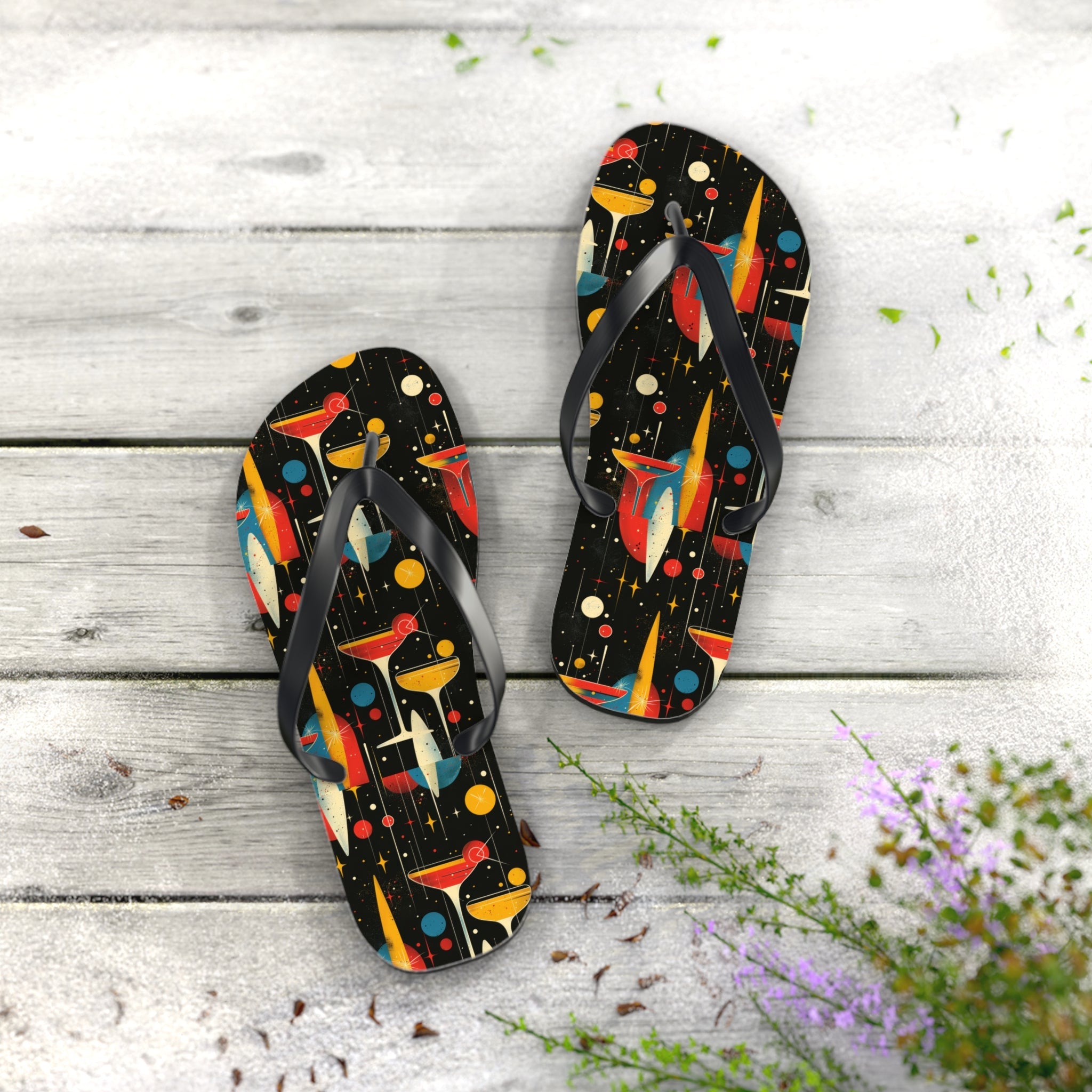 Mid - Century Retro Martinis In Space Flip - Flops - POPvault