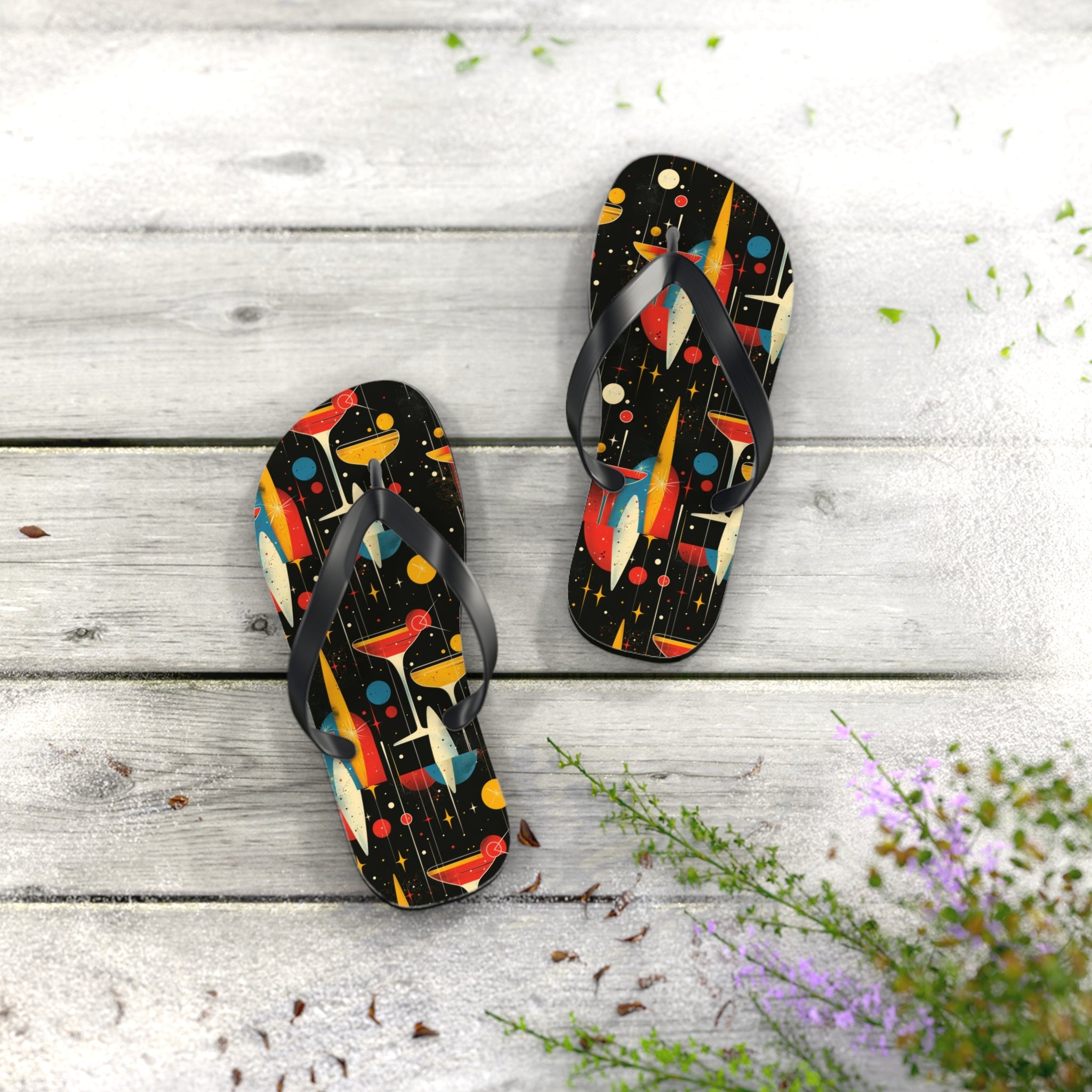 Mid - Century Retro Martinis In Space Flip - Flops - POPvault