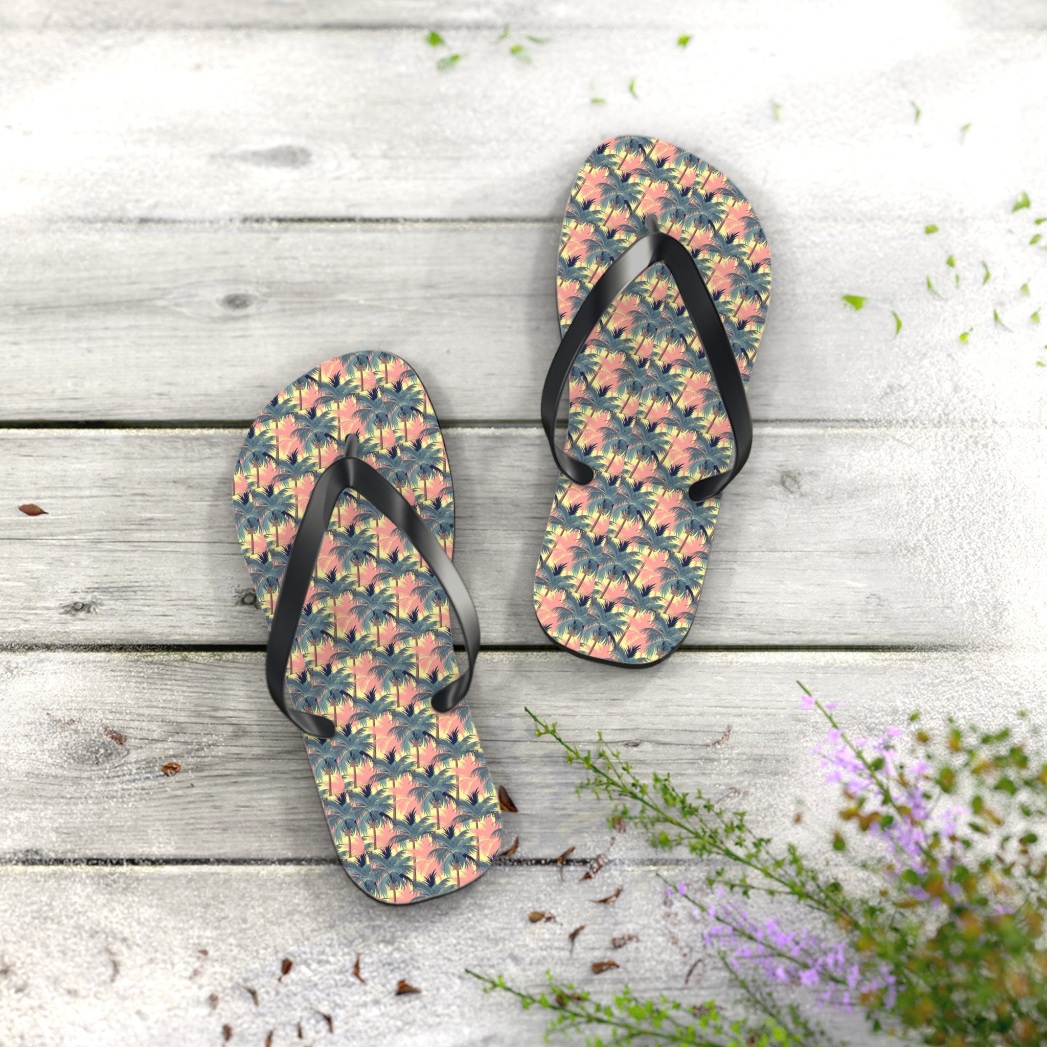 Mid - Century Retro Palms - a - Plenty Flip - Flops - POPvault