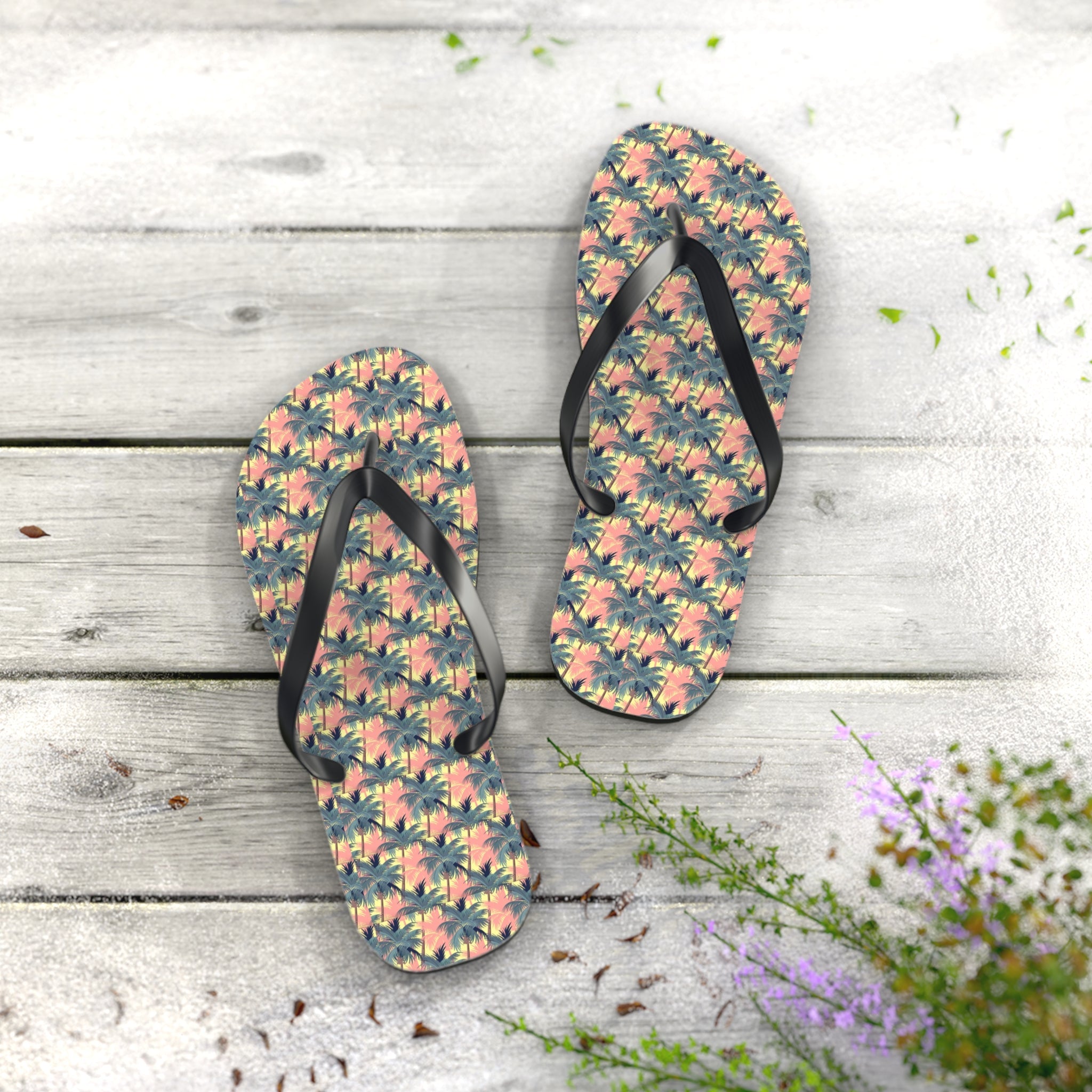Mid - Century Retro Palms - a - Plenty Flip - Flops - POPvault