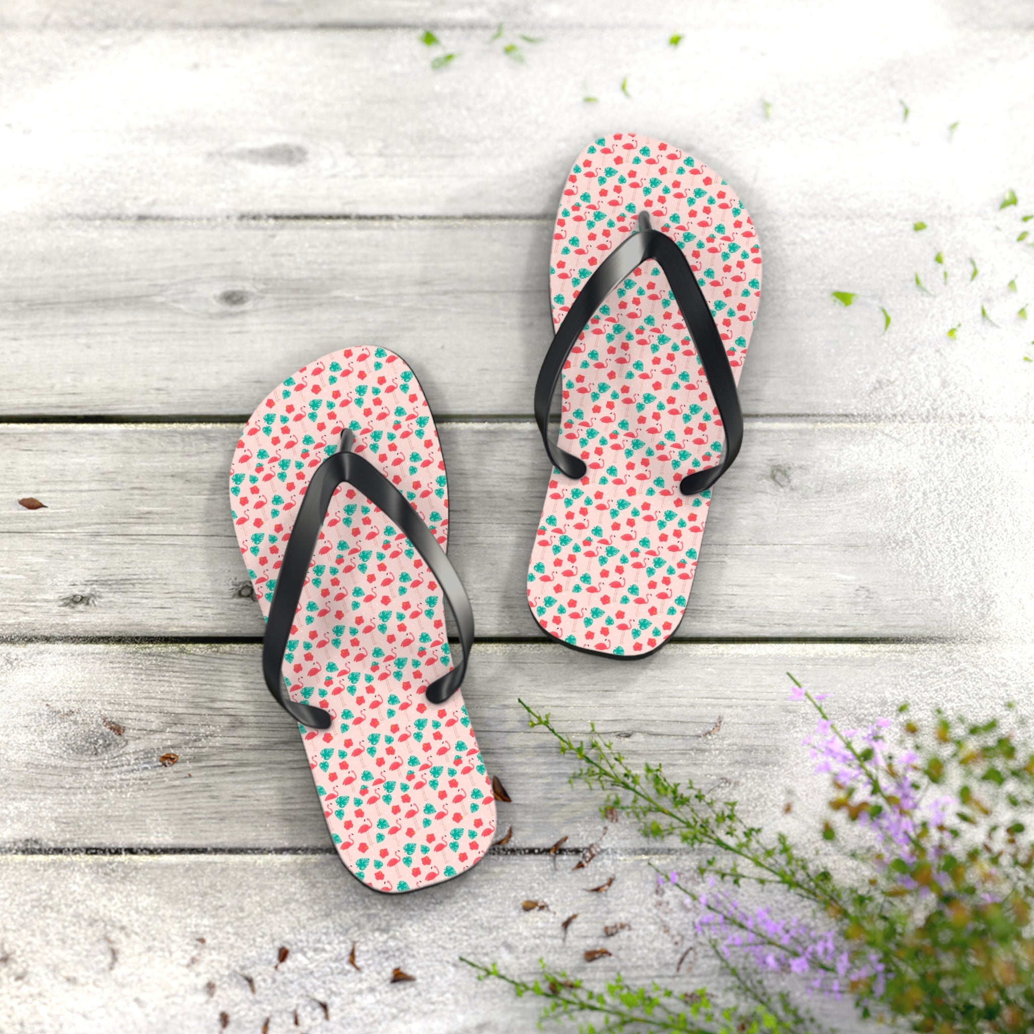 Mid - Century Retro Pink Flamingo Flip - Flops - POPvault