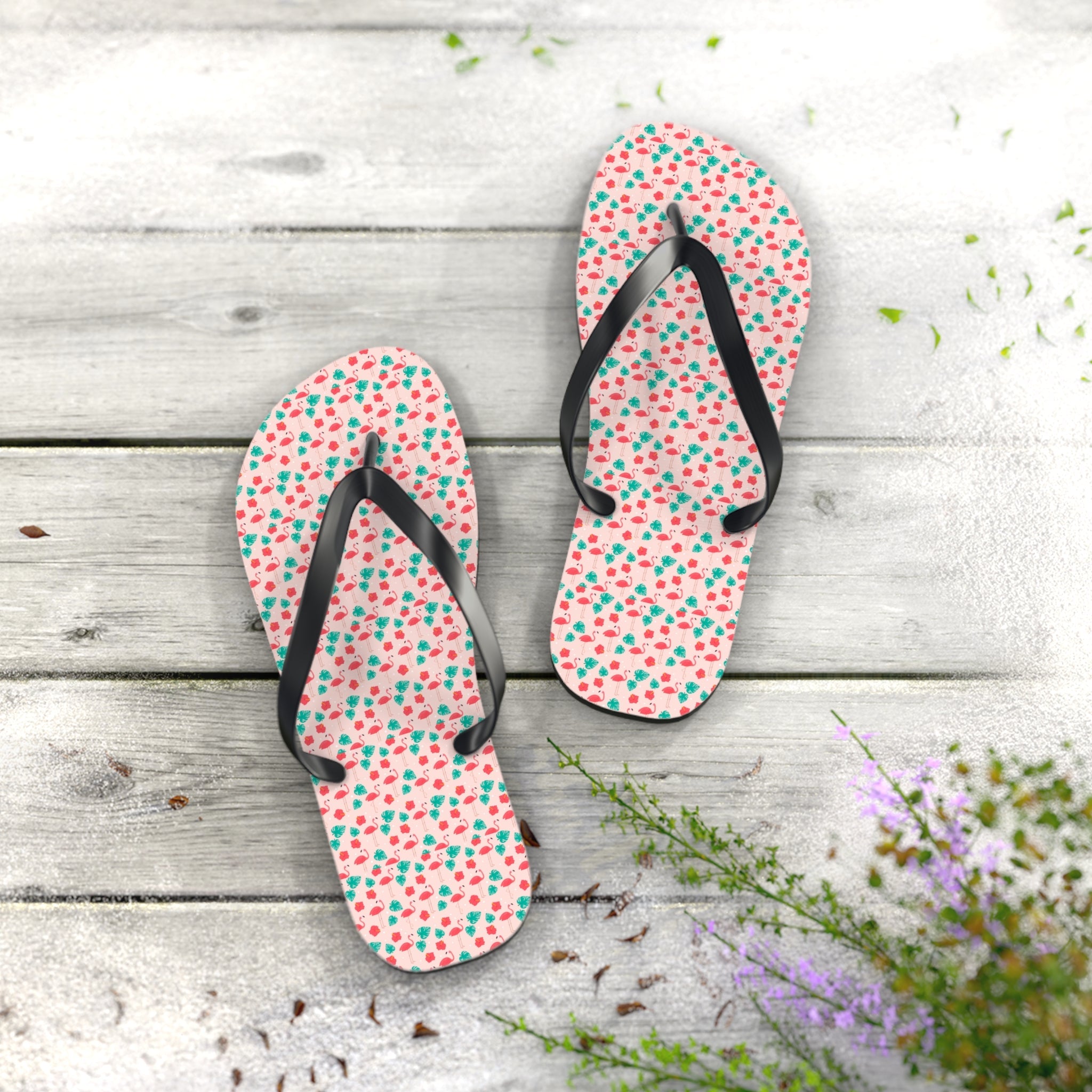 Mid - Century Retro Pink Flamingo Flip - Flops - POPvault