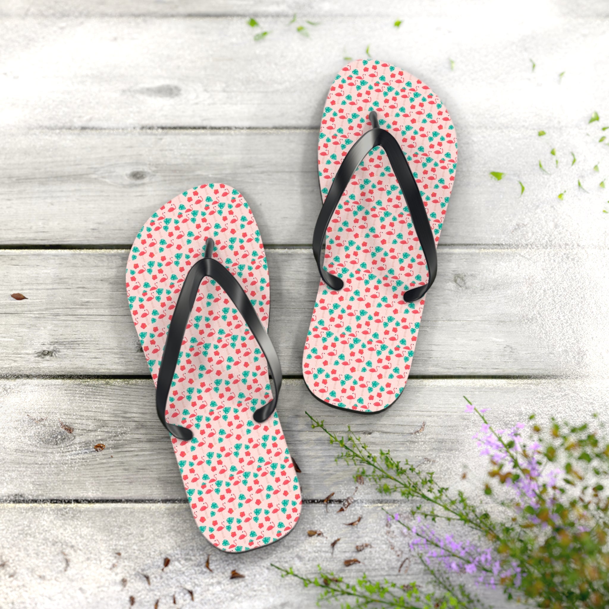 Mid - Century Retro Pink Flamingo Flip - Flops - POPvault