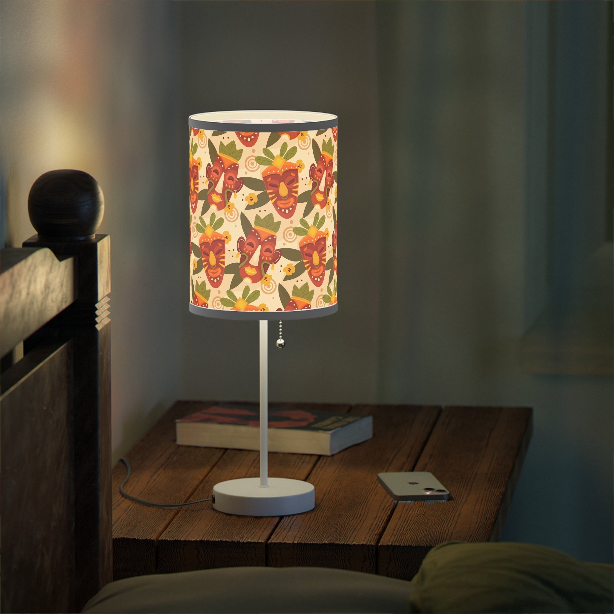 Mid - Century Retro Table Lamp — African Mask Geometric Shade (US/CA Plug) - POPvault