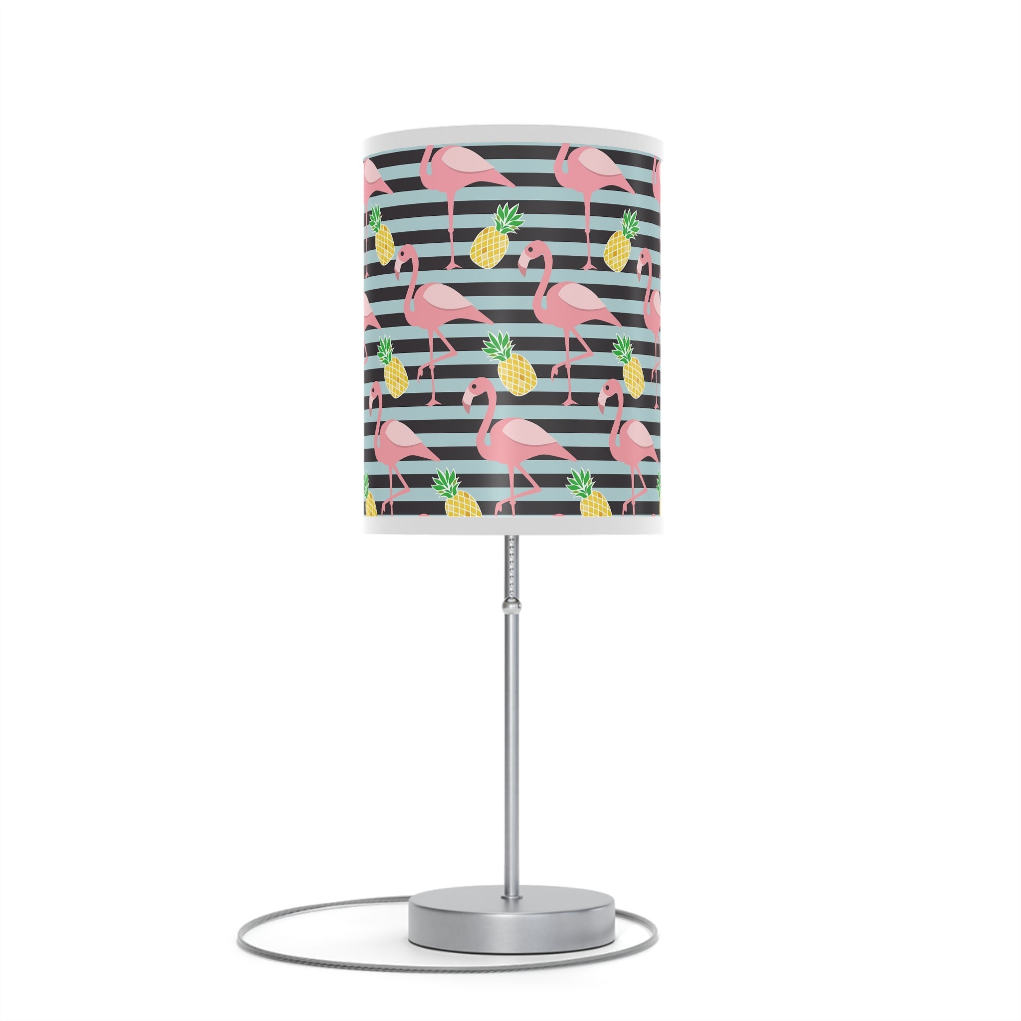 Mid - Century Retro Table Lamp — Flamingoes and Pineapples Geometric Shade (US/CA Plug) - POPvault