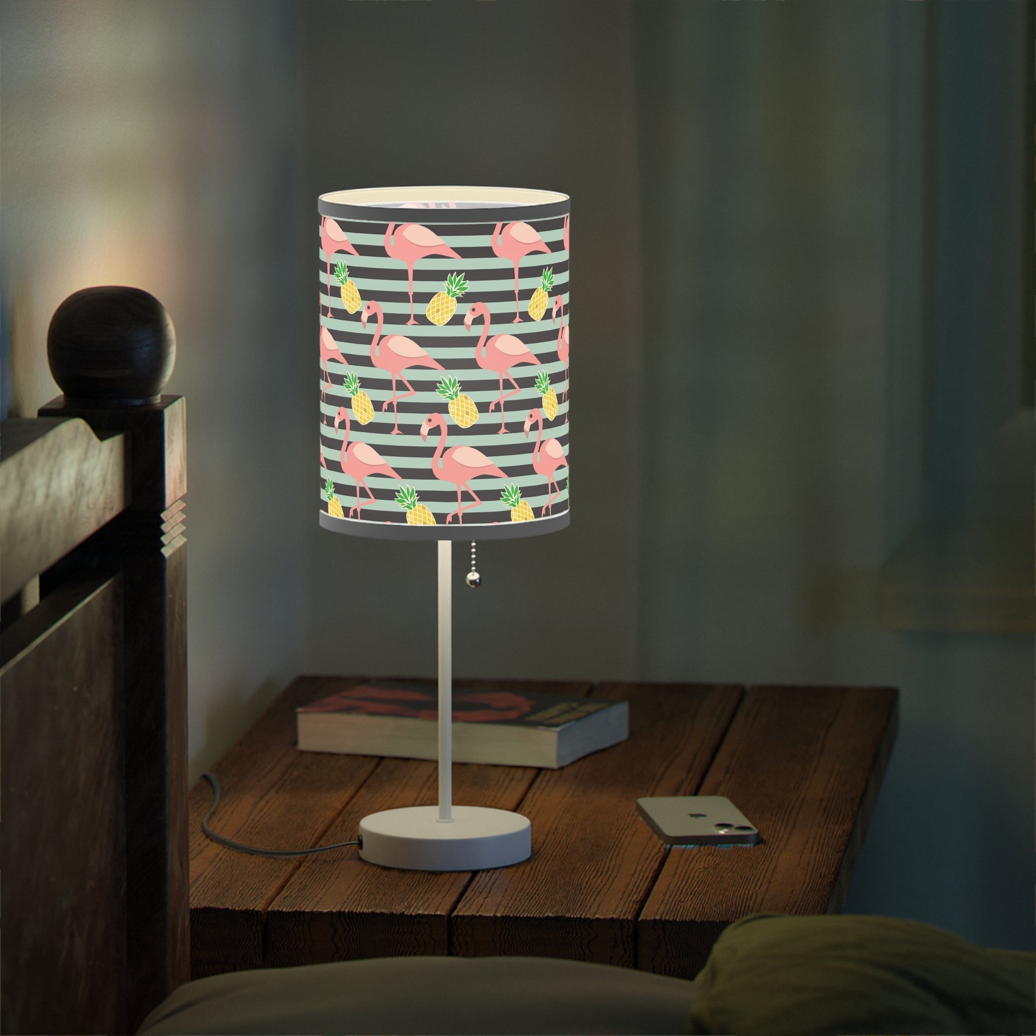 Mid - Century Retro Table Lamp — Flamingoes and Pineapples Geometric Shade (US/CA Plug) - POPvault