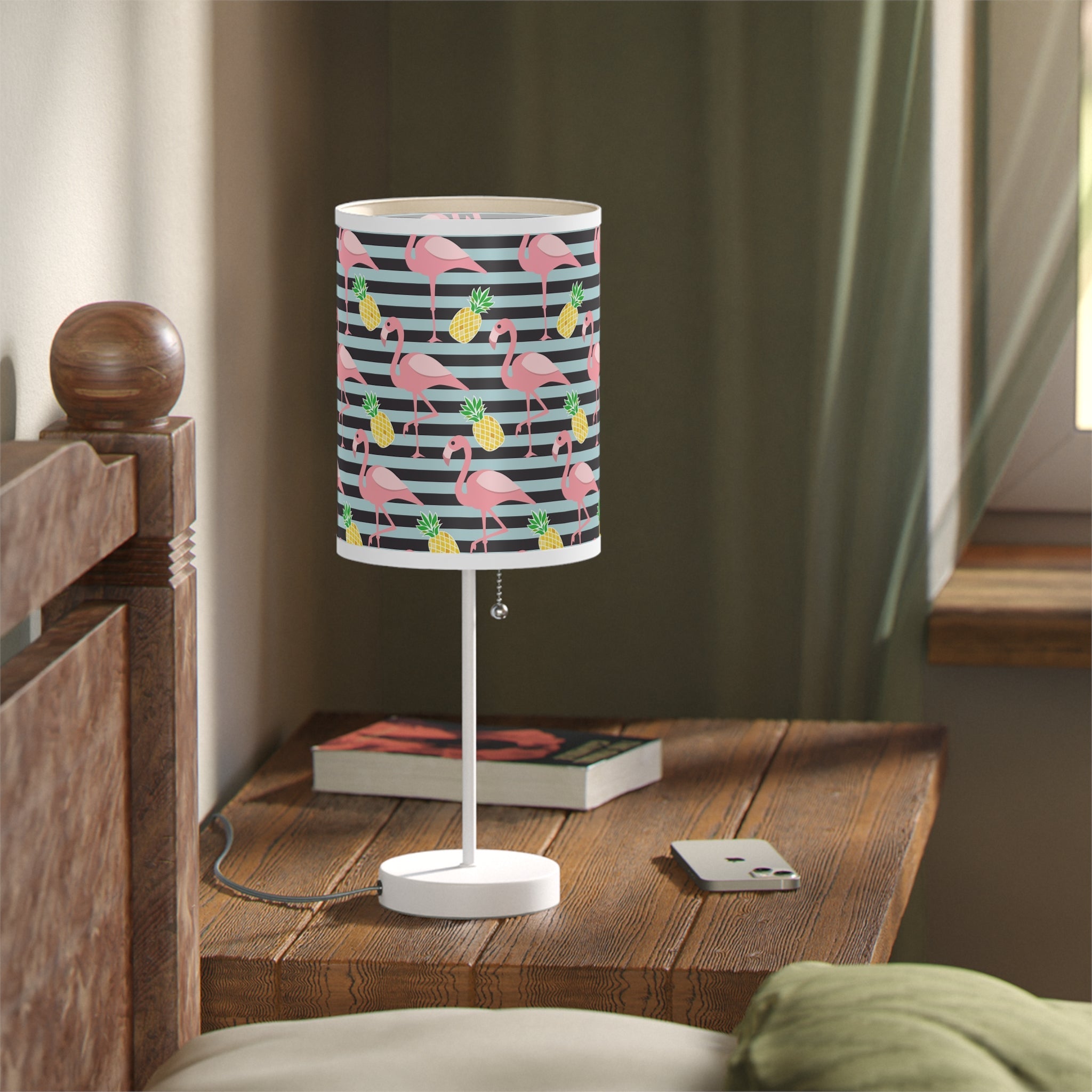Mid - Century Retro Table Lamp — Flamingoes and Pineapples Geometric Shade (US/CA Plug) - POPvault