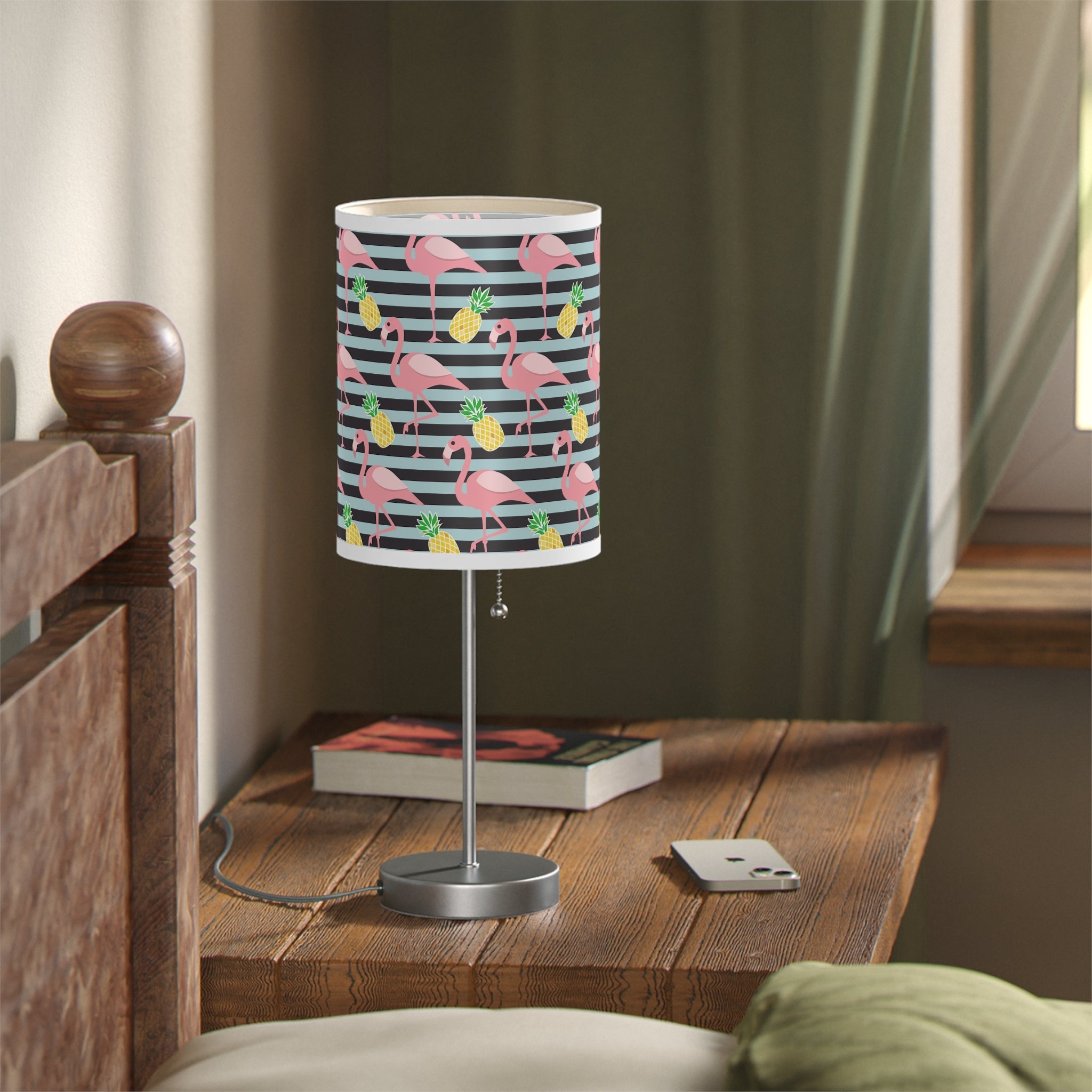 Mid - Century Retro Table Lamp — Flamingoes and Pineapples Geometric Shade (US/CA Plug) - POPvault