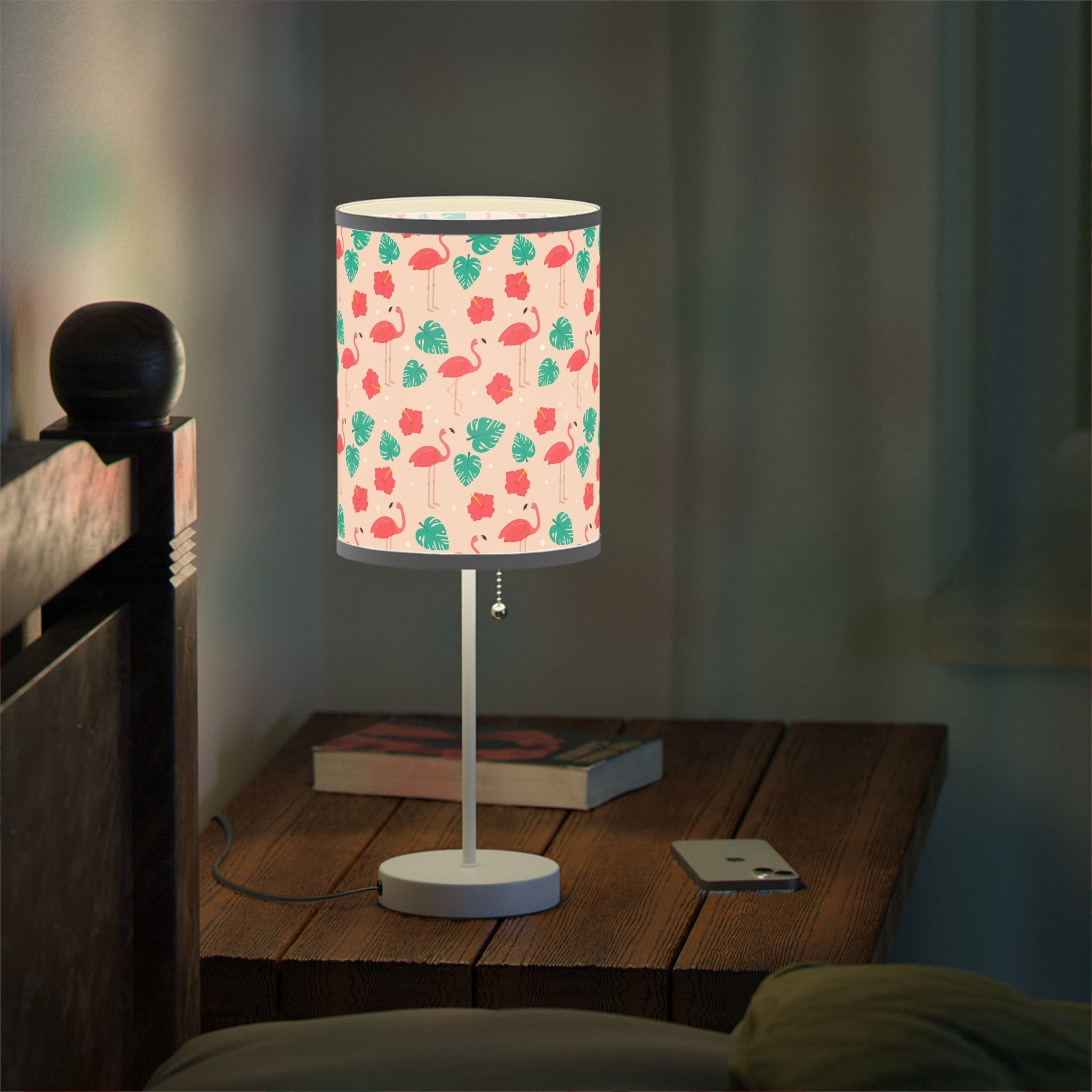 Mid - Century Retro Table Lamp — Flamingos Geometric Shade (US/CA Plug) - POPvault