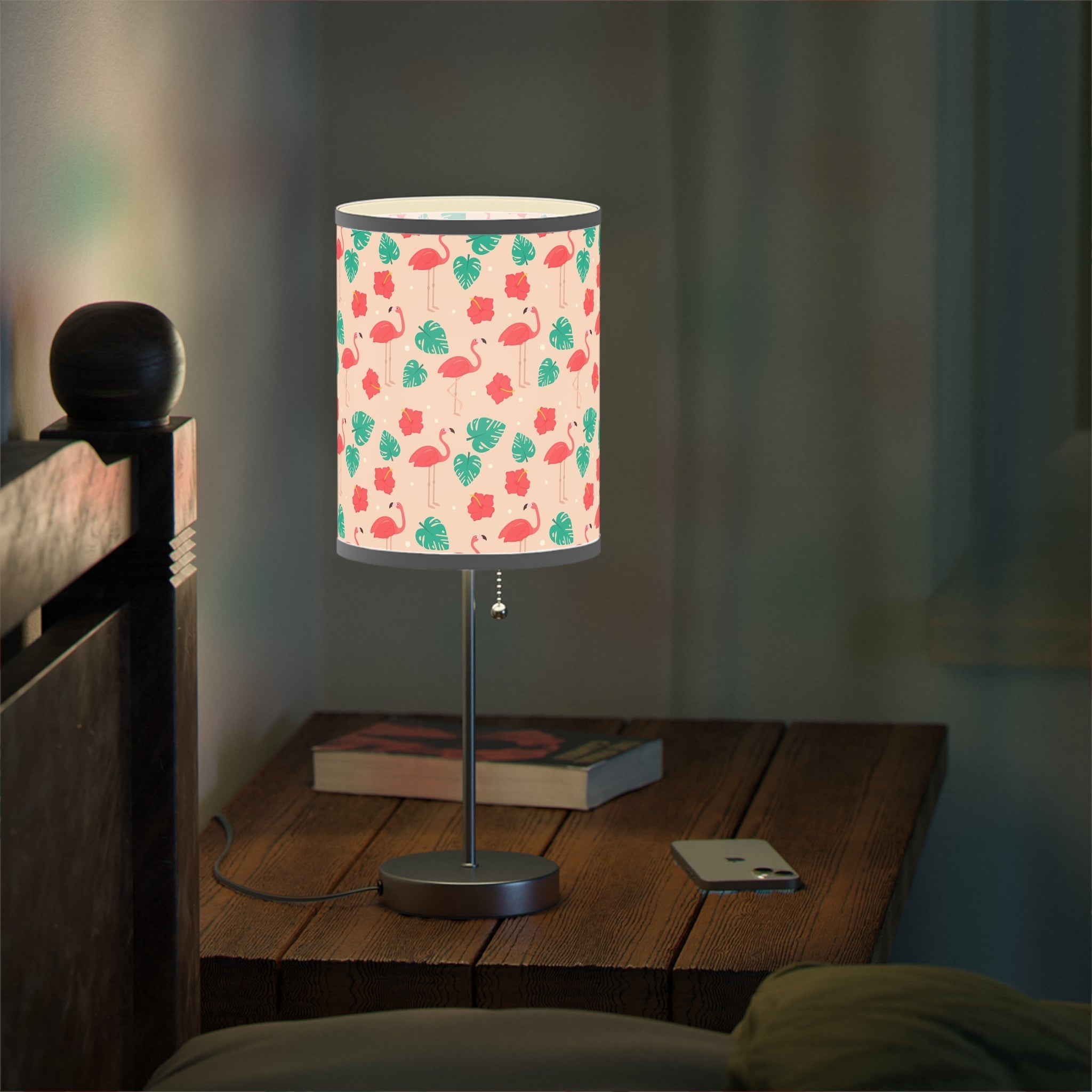 Mid - Century Retro Table Lamp — Flamingos Geometric Shade (US/CA Plug) - POPvault