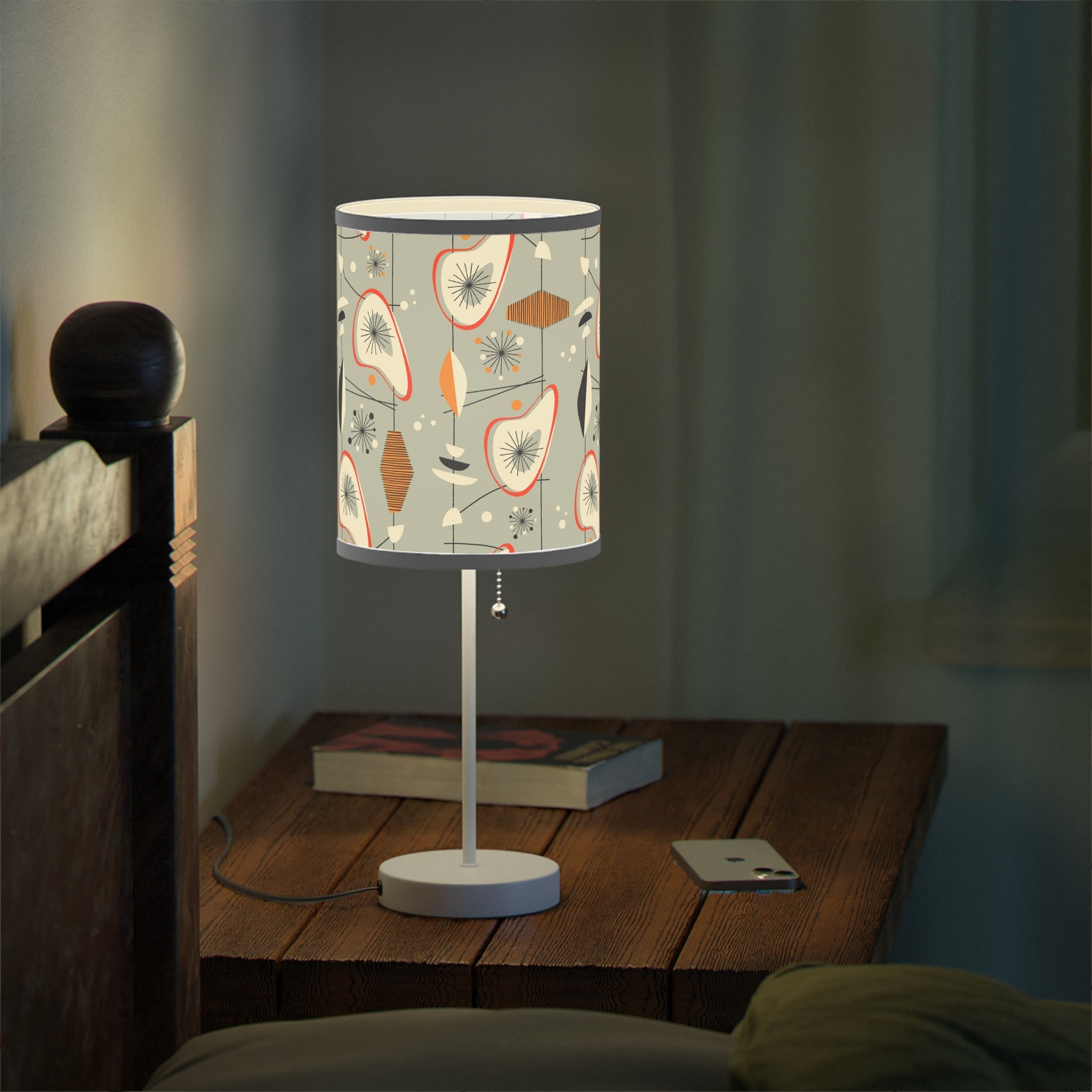 Mid - Century Retro Table Lamp — Gray Geometric Shade (US/CA Plug) - POPvault