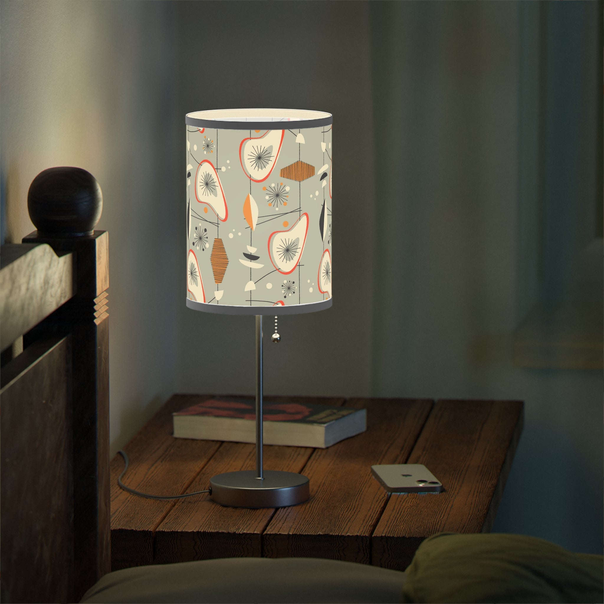 Mid - Century Retro Table Lamp — Gray Geometric Shade (US/CA Plug) - POPvault