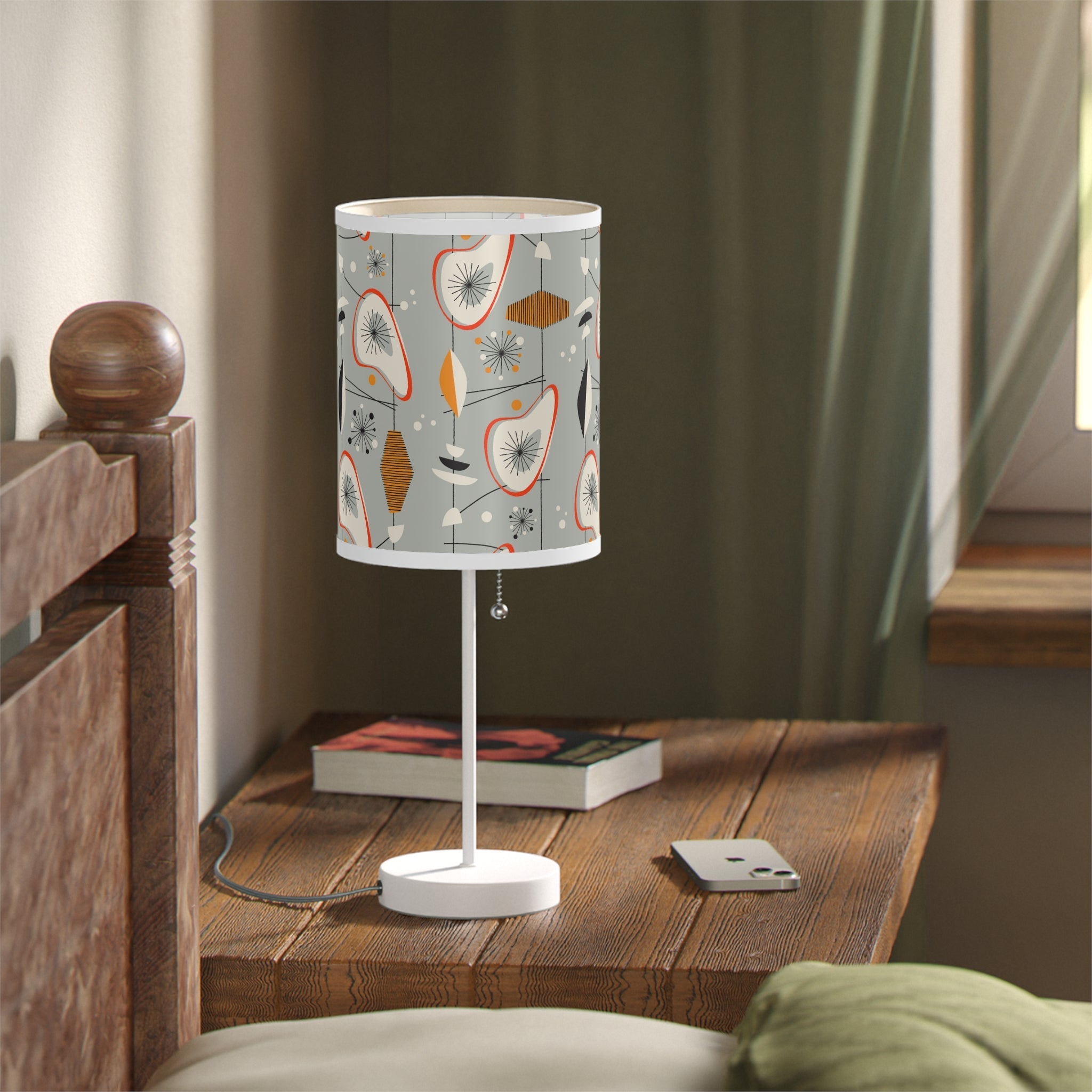 Mid - Century Retro Table Lamp — Gray Geometric Shade (US/CA Plug) - POPvault