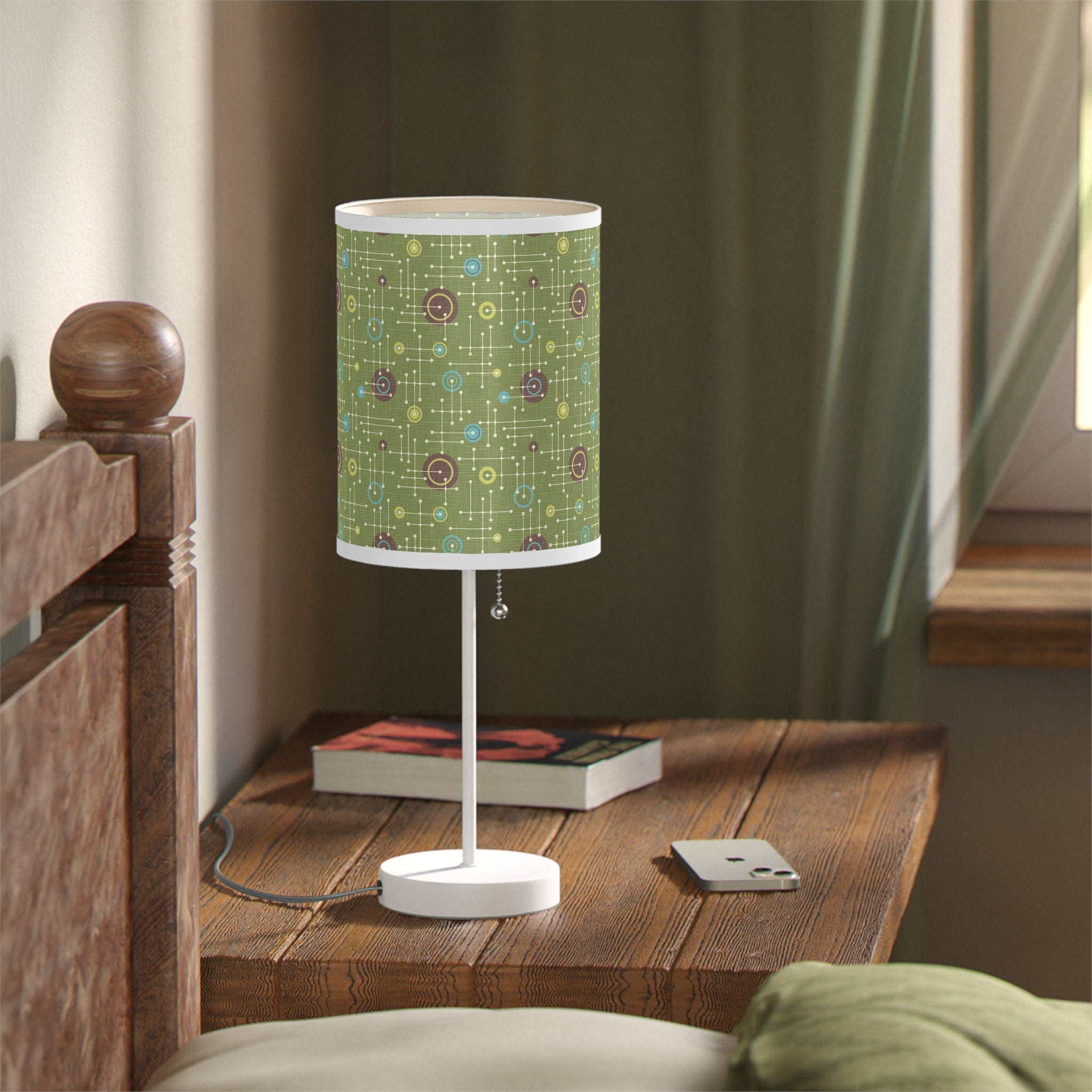 Mid - Century Retro Table Lamp — Green Geometric Shade (US/CA Plug) - POPvault