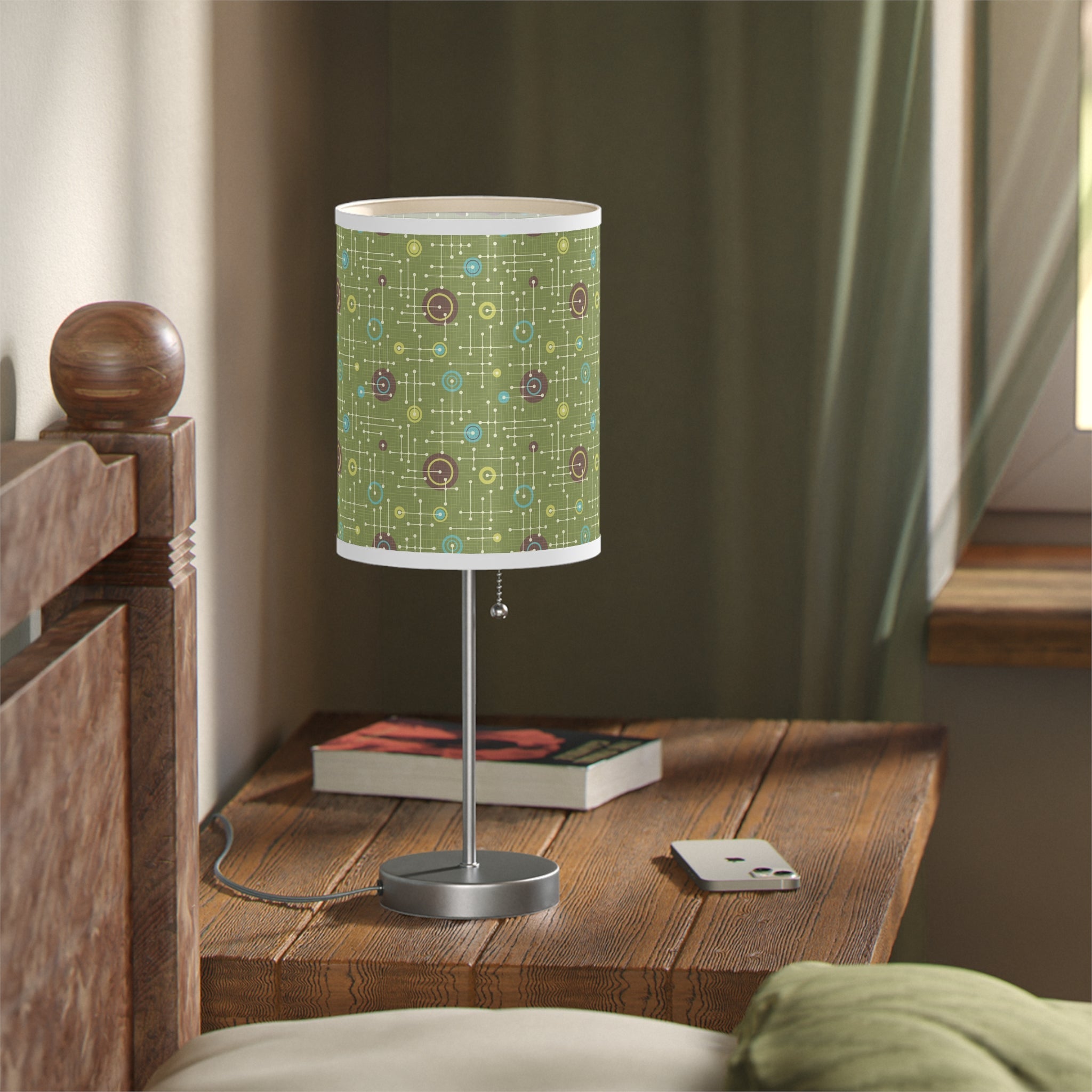 Mid - Century Retro Table Lamp — Green Geometric Shade (US/CA Plug) - POPvault