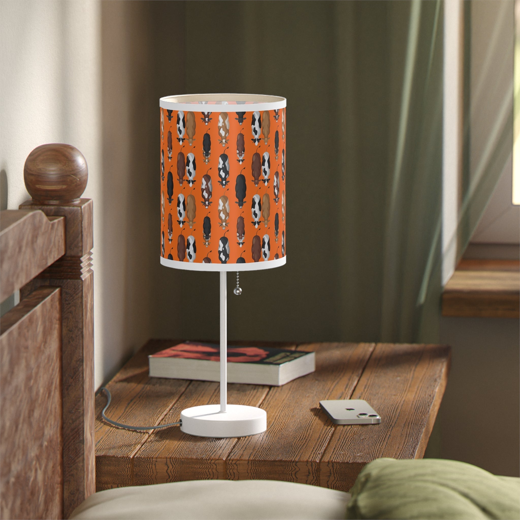 Mid - Century Retro Table Lamp — Moooove Along Cows Geometric Shade (US/CA Plug) - POPvault