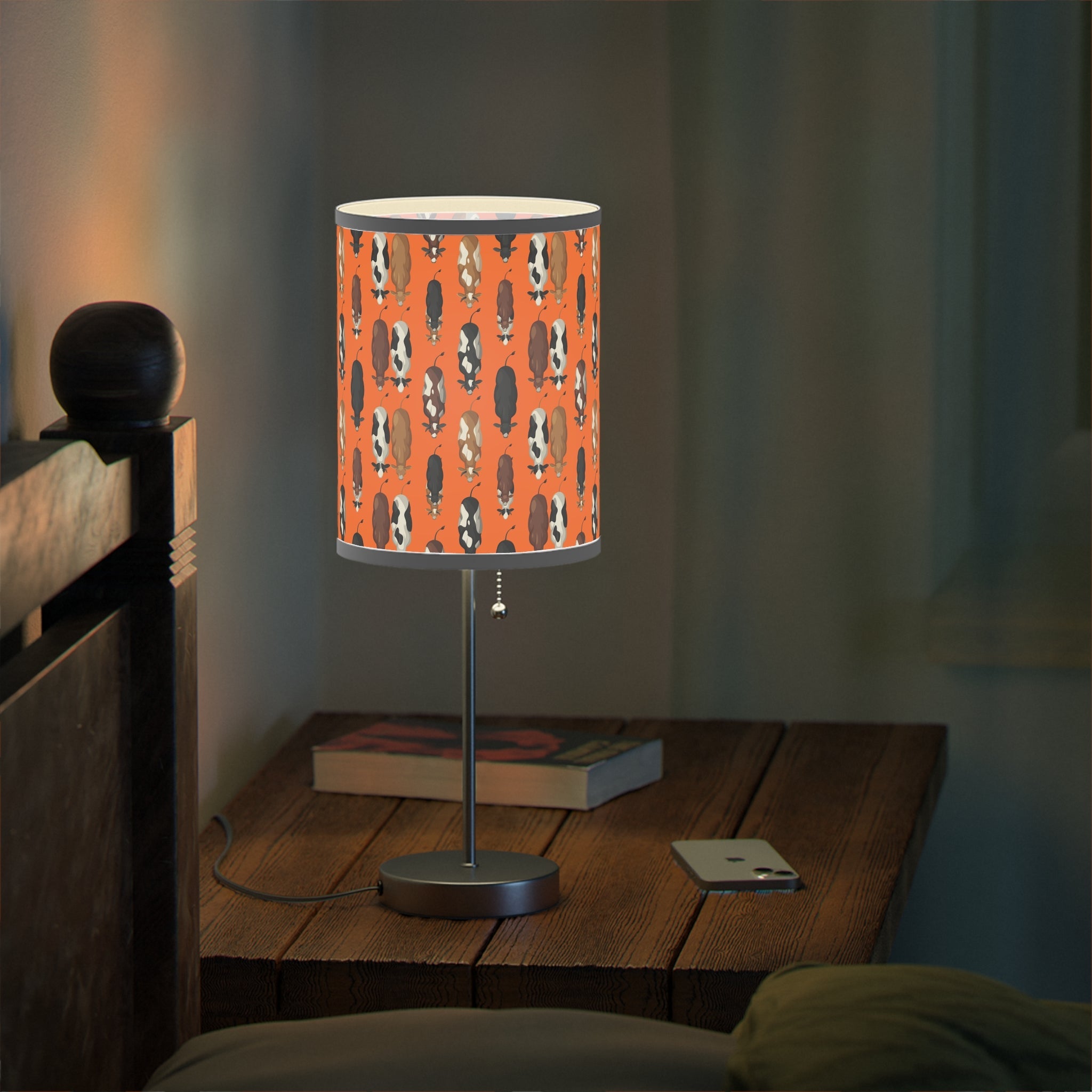 Mid - Century Retro Table Lamp — Moooove Along Cows Geometric Shade (US/CA Plug) - POPvault
