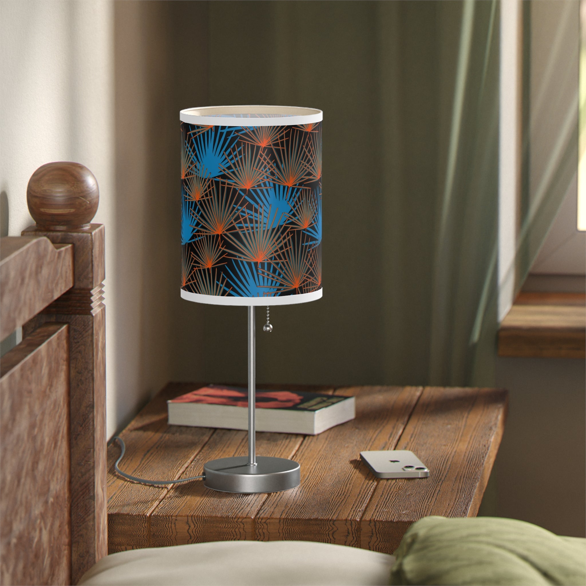 Mid - Century Retro Table Lamp — Orange and Blue Fans Geometric Shade (US/CA Plug) - POPvault