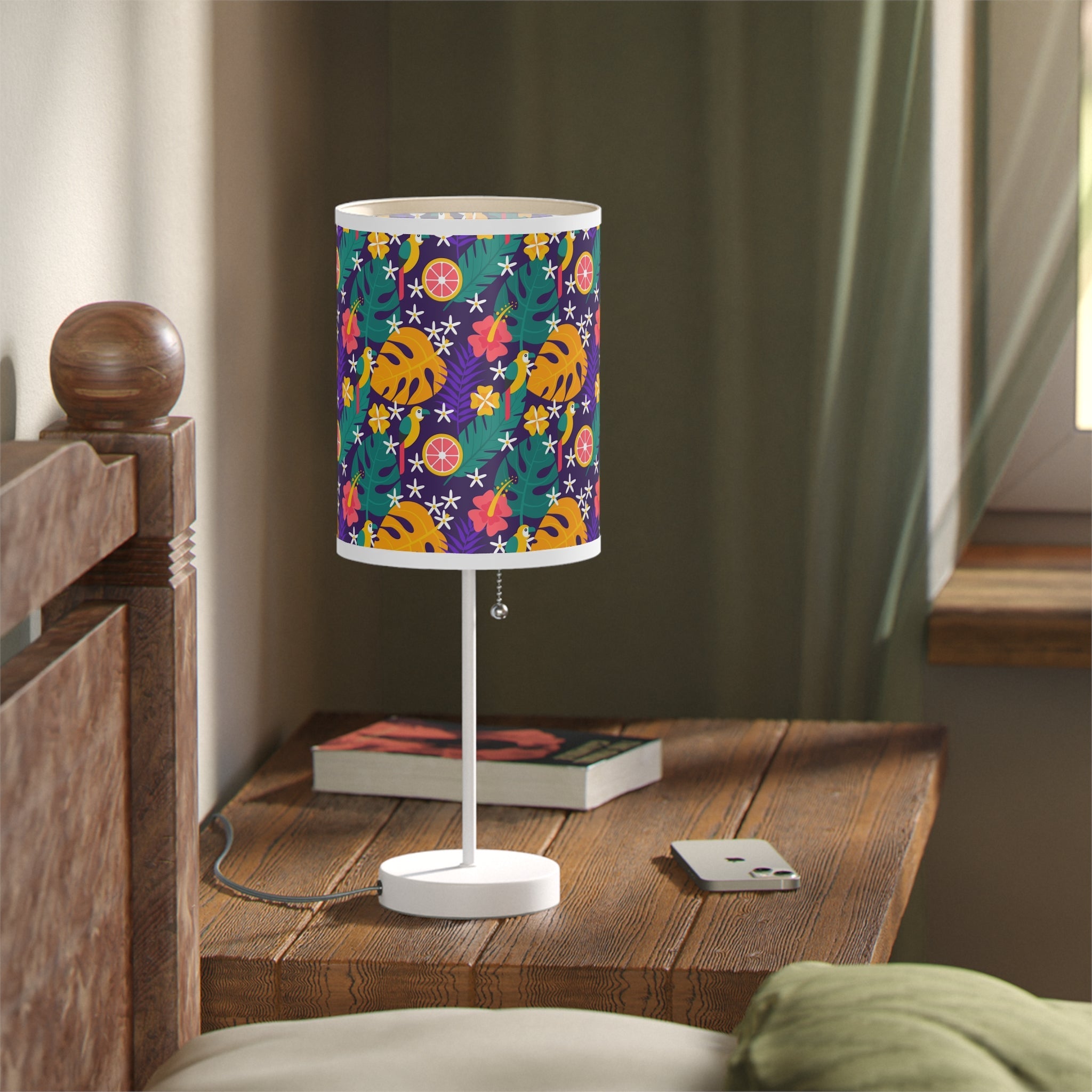 Mid - Century Retro Table Lamp — Tropical Geometric Shade (US/CA Plug) - POPvault