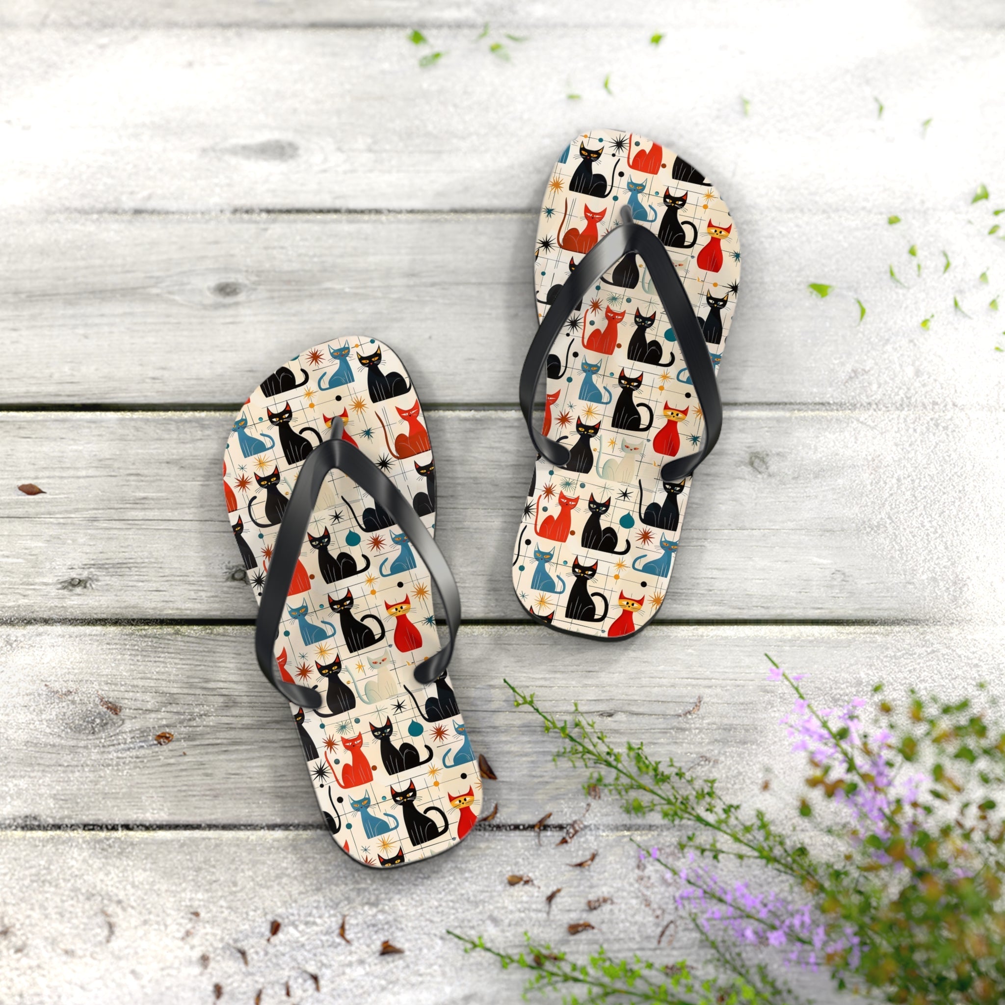 Mid - Century Retro Ultra - Cool Kitties Flip - Flops - POPvault