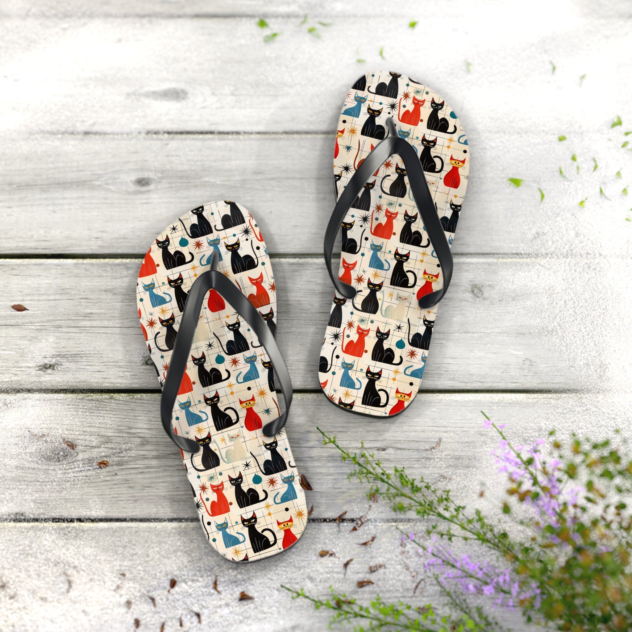 Mid - Century Retro Ultra - Cool Kitties Flip - Flops - POPvault
