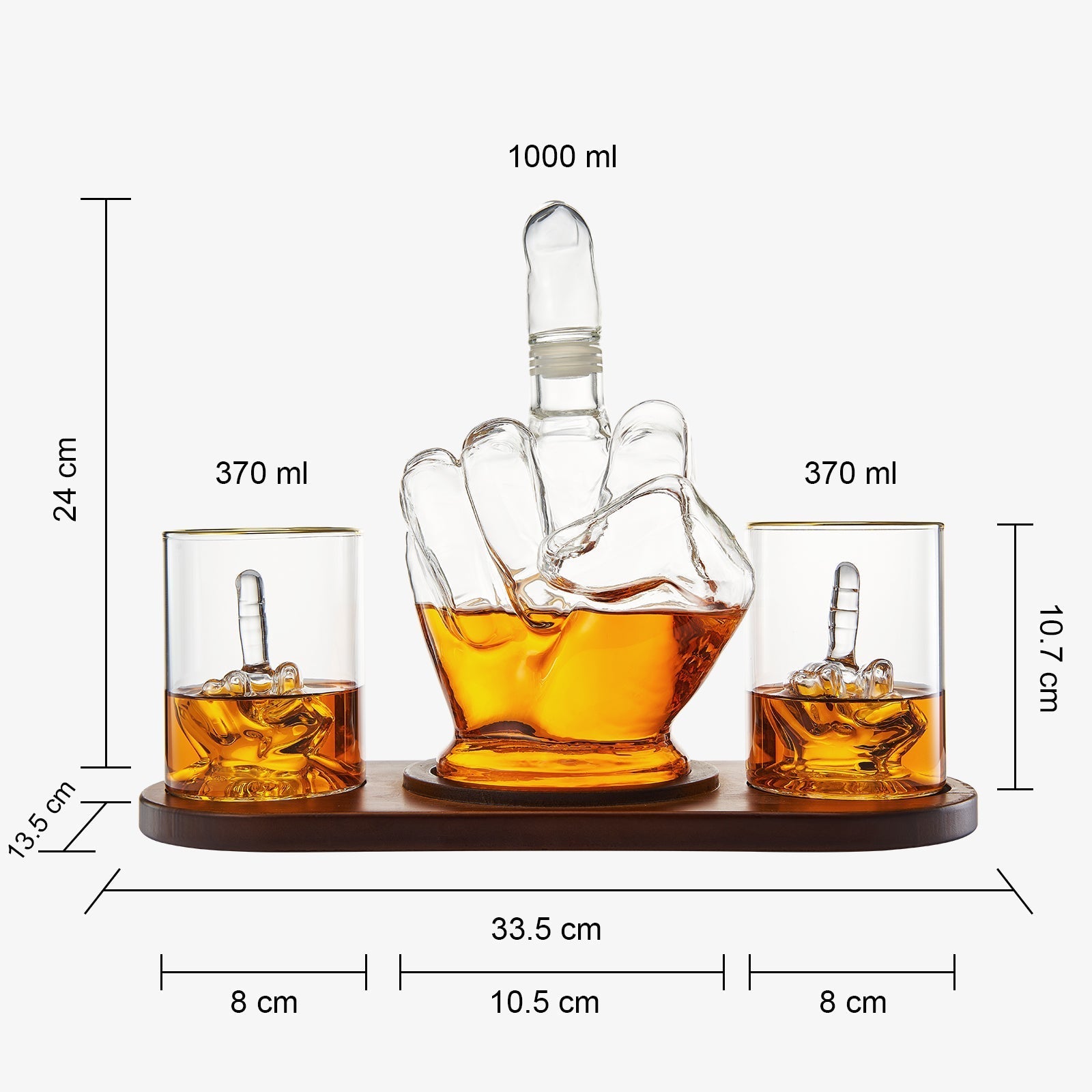 Middle Finger Whiskey Decanter Set With Mahogany Base And 2 Glasses - POPvault
