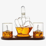 Middle Finger Whiskey Decanter Set With Mahogany Base And 2 Glasses - POPvault