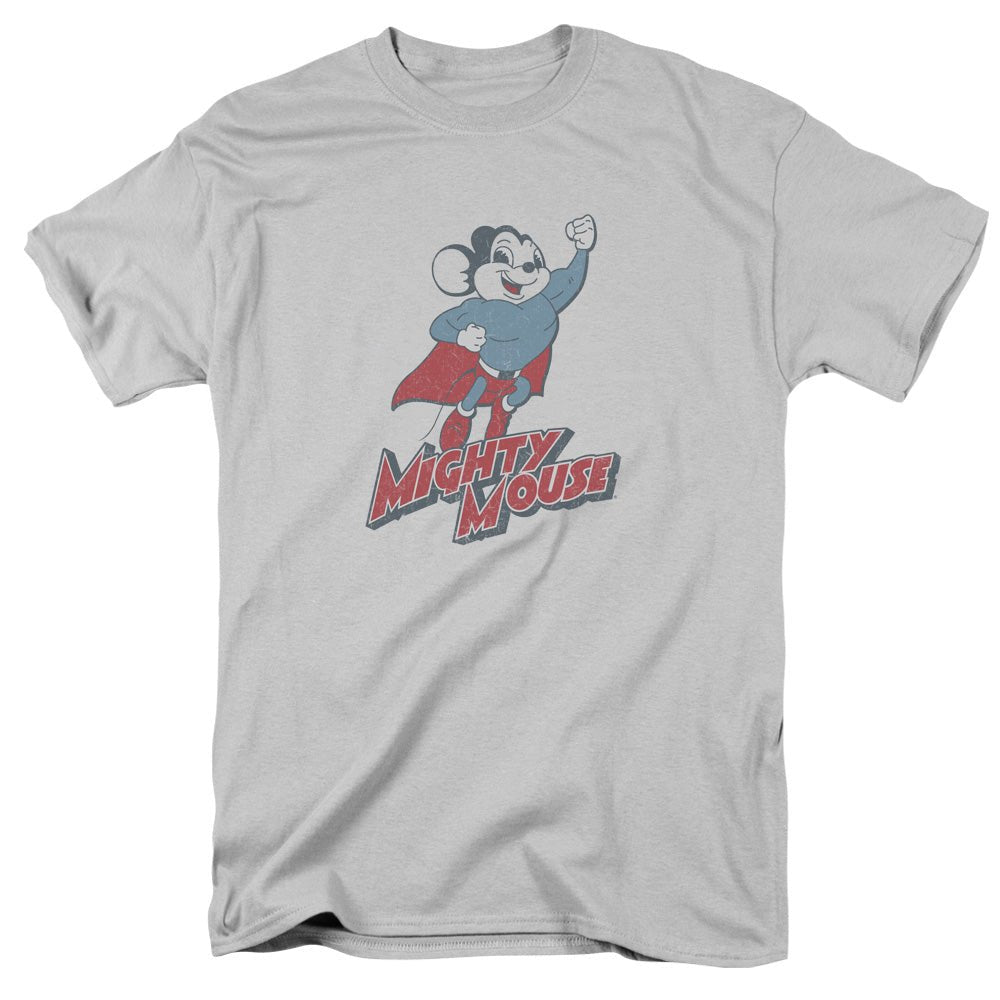 Mighty Mouse Mighty Blast Off Mens T Shirt Silver Officially Licensed - POPvault