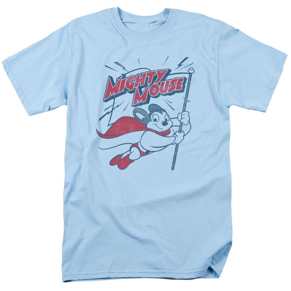 Mighty Mouse Mighty Flag Mens T Shirt Light Blue Officially Licensed - POPvault