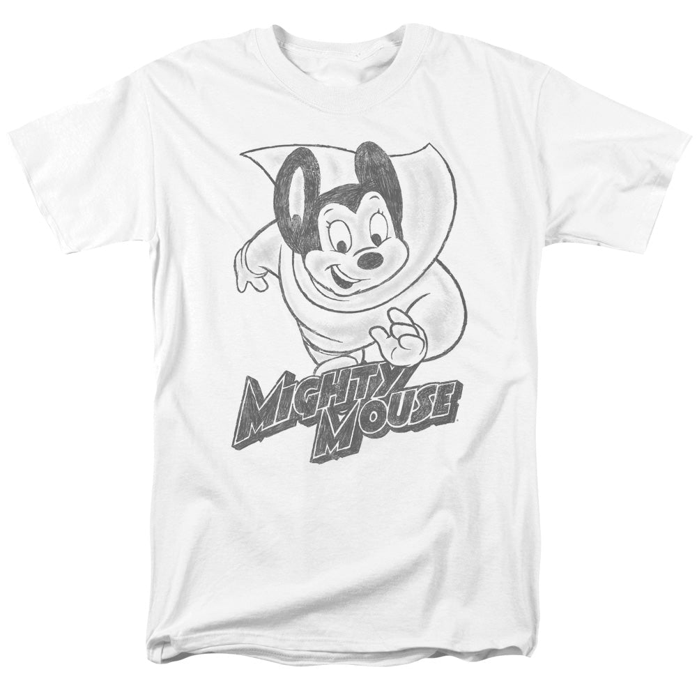 Mighty Mouse Mighty Sketch Mens T Shirt White Officially Licensed - POPvault