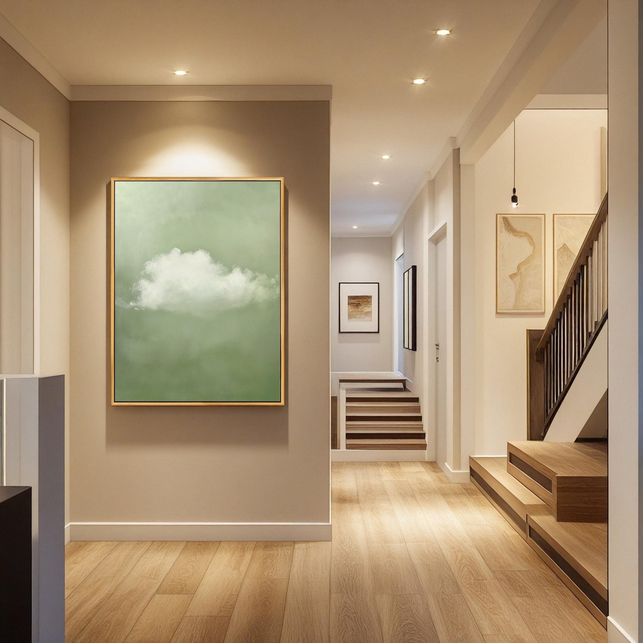 Minimalist Sage Green Cloud Art Print Canvas Art for Office - POPvault